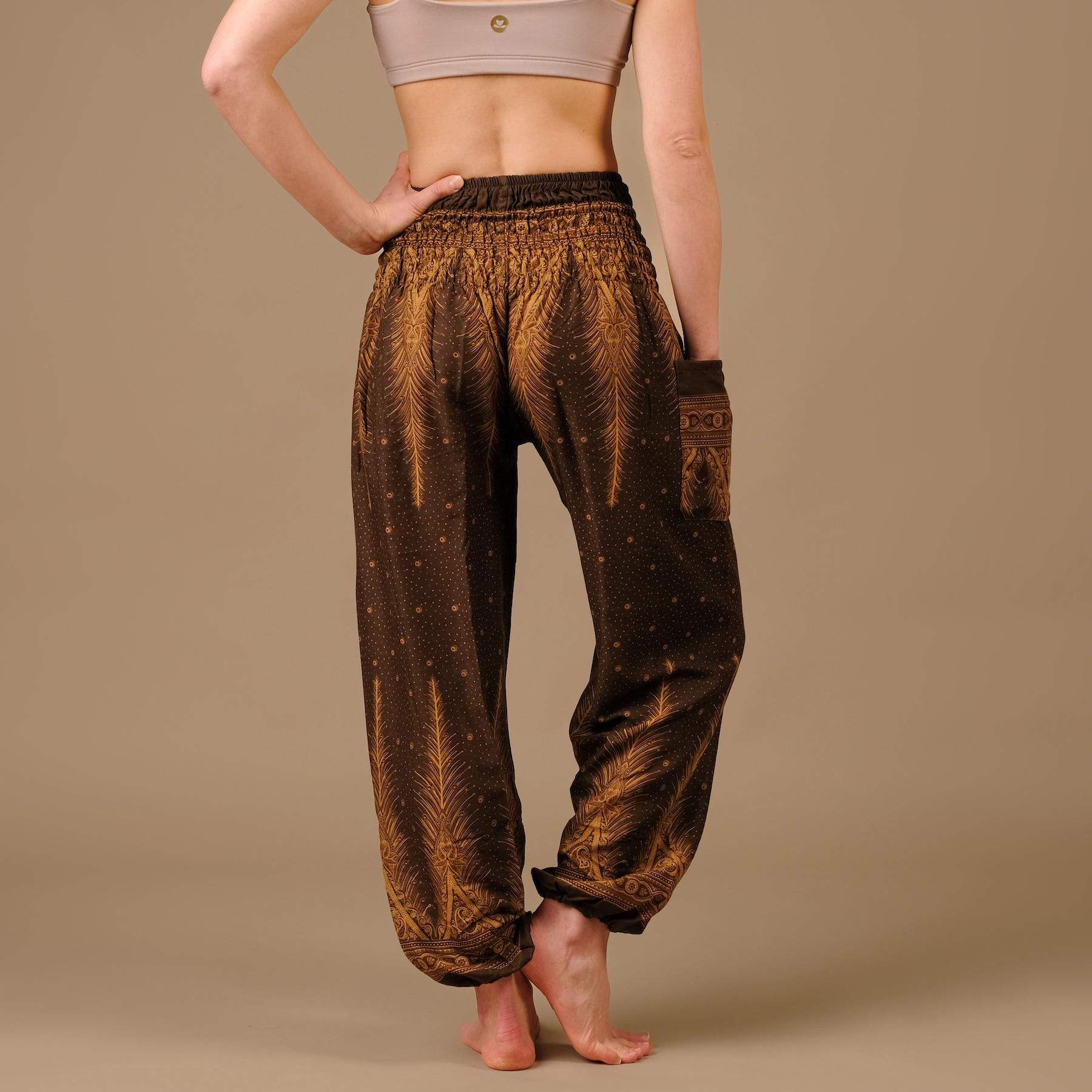 Pantaloni harem, pantaloni harem per lo yoga e il tempo libero marrone boemo