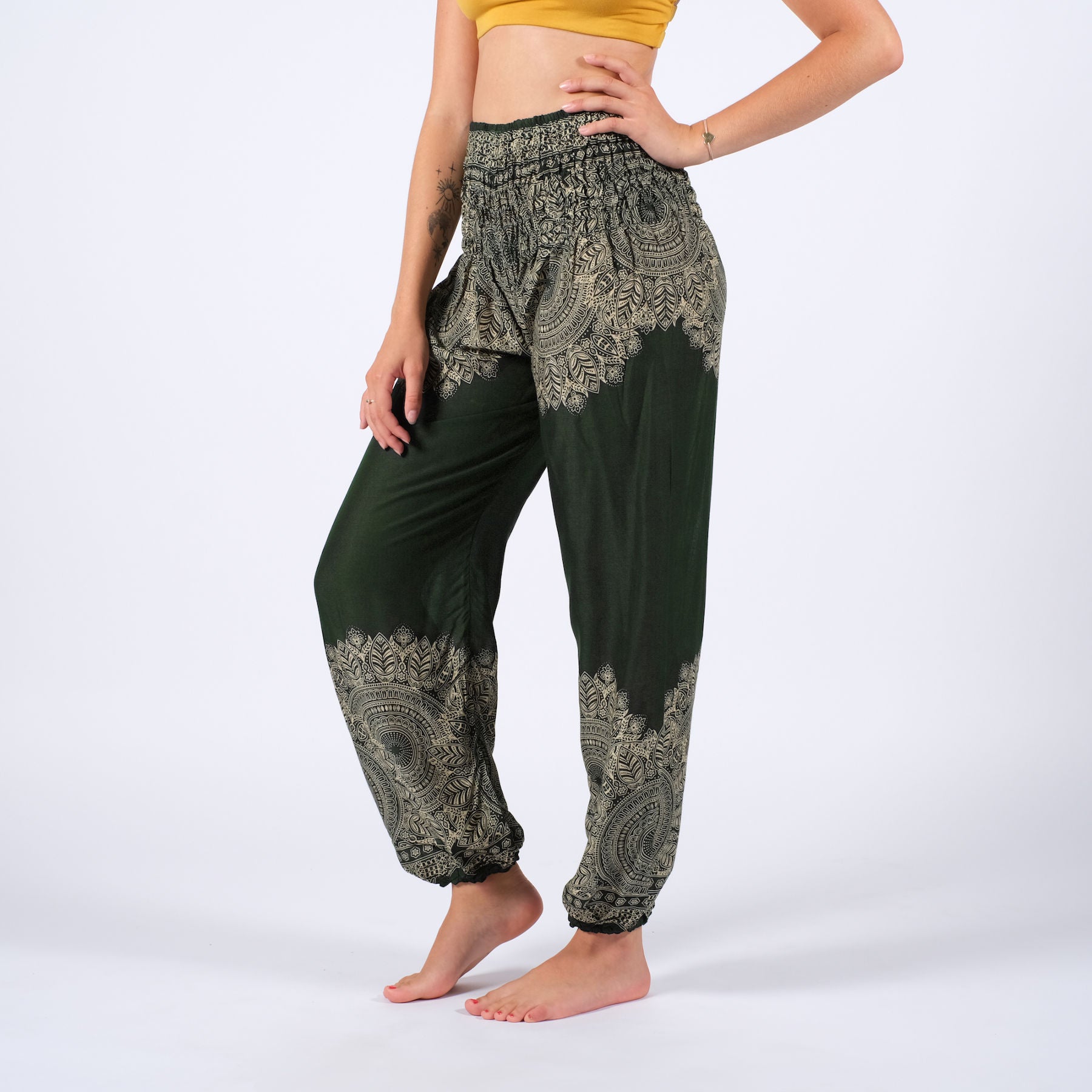 Pantaloni harem yoga oliva boho