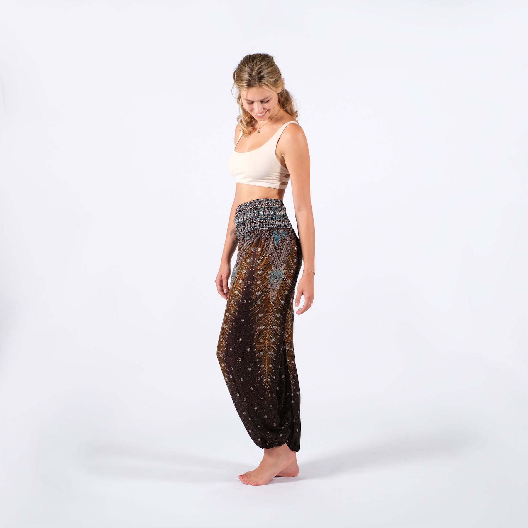 Pantaloni Yoga Harem Piuma marrone
