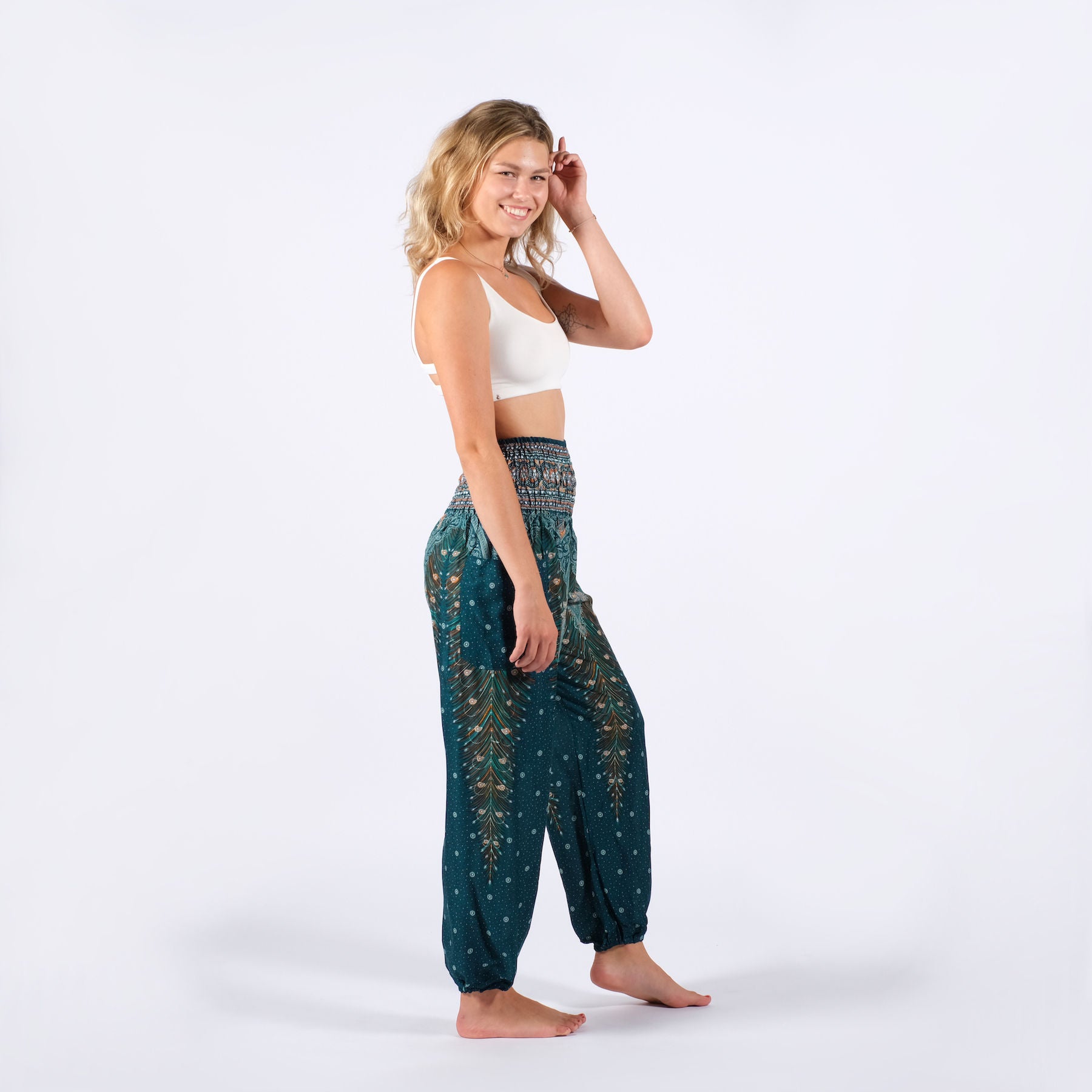 Pantaloni Yoga Harem Piuma turchese