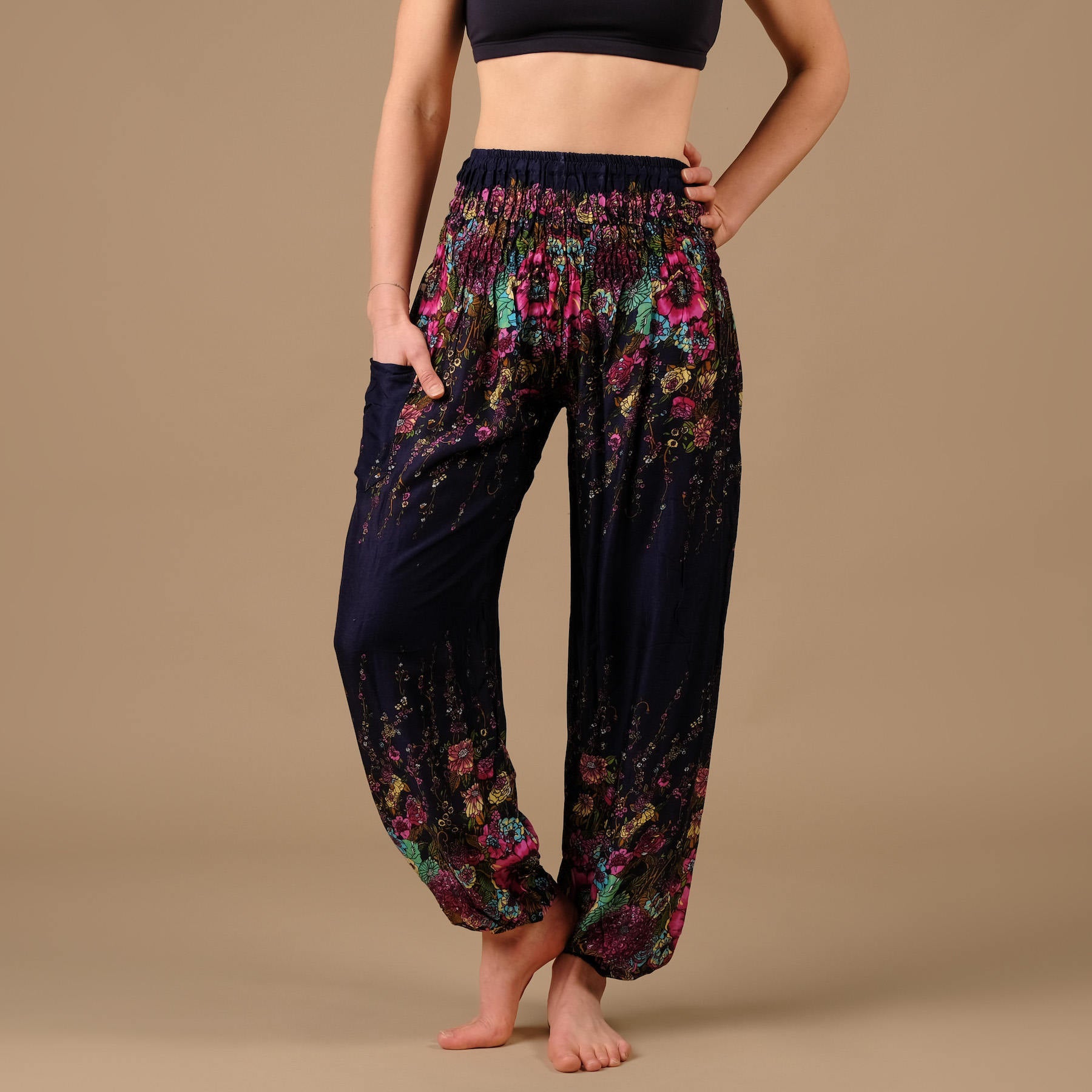 Pantaloni harem yoga Flower navy