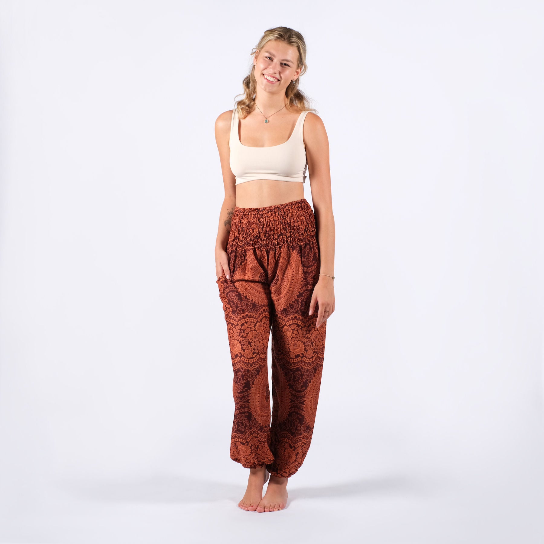 Pantaloni Harem Yoga Pantaloni Boho Estate Indiana marrone ruggine