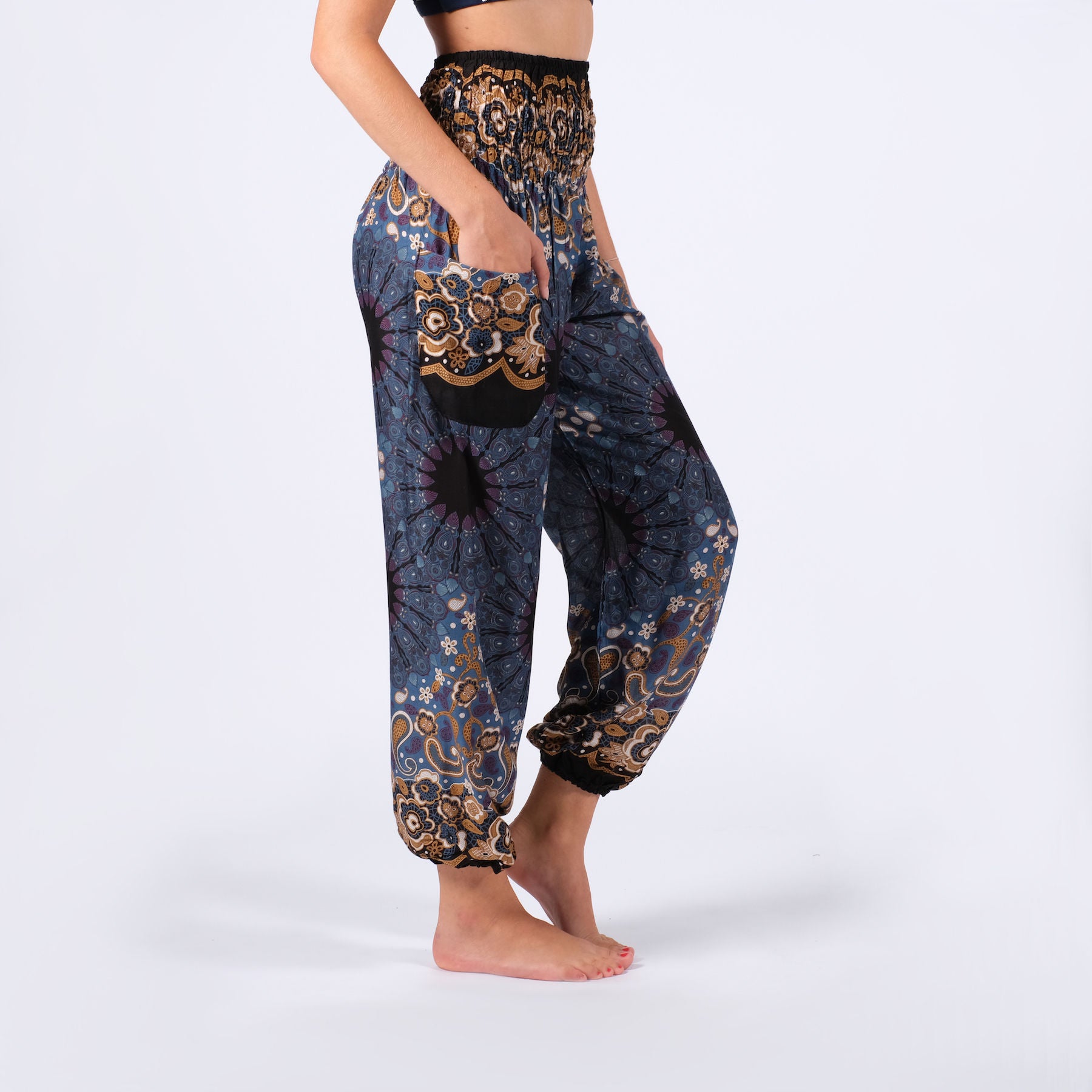 Yoga Harem Pantaloni Boho Pantaloni Mandala grigio blu