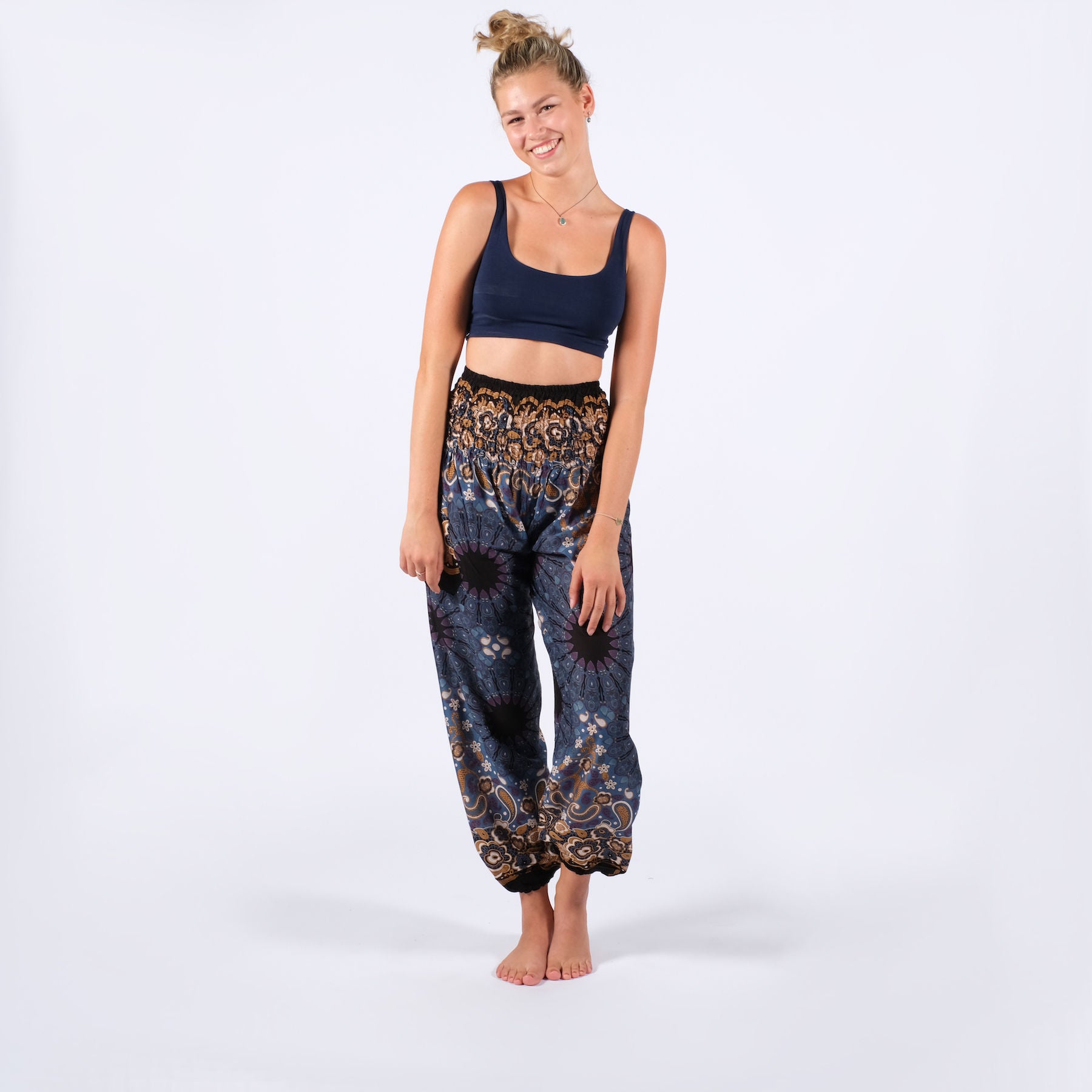 Yoga Harem Pantaloni Boho Pantaloni Mandala grigio blu