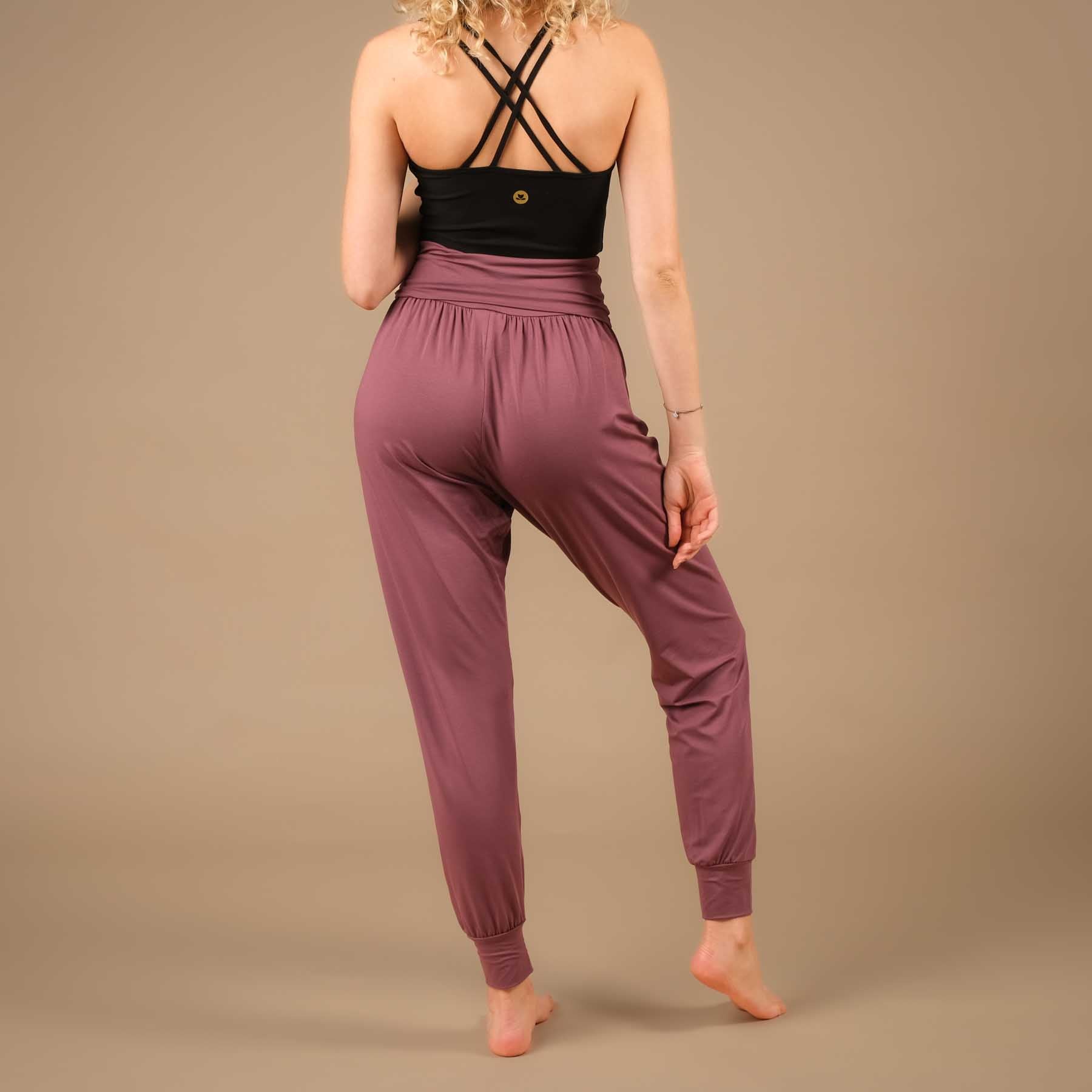 Pantaloni yoga Taj Mahal lunghi sostenibili made in Switzerland melanzana