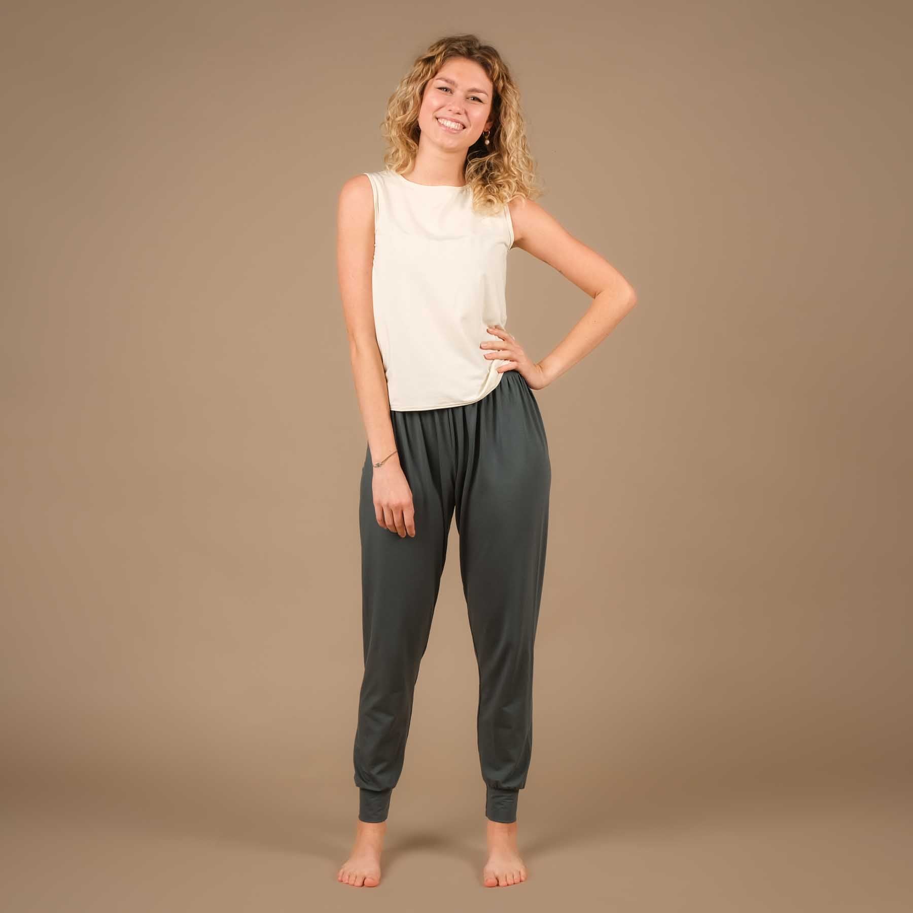 Pantaloni yoga Taj Mahal lunghi sostenibili made in Switzerland smeraldo