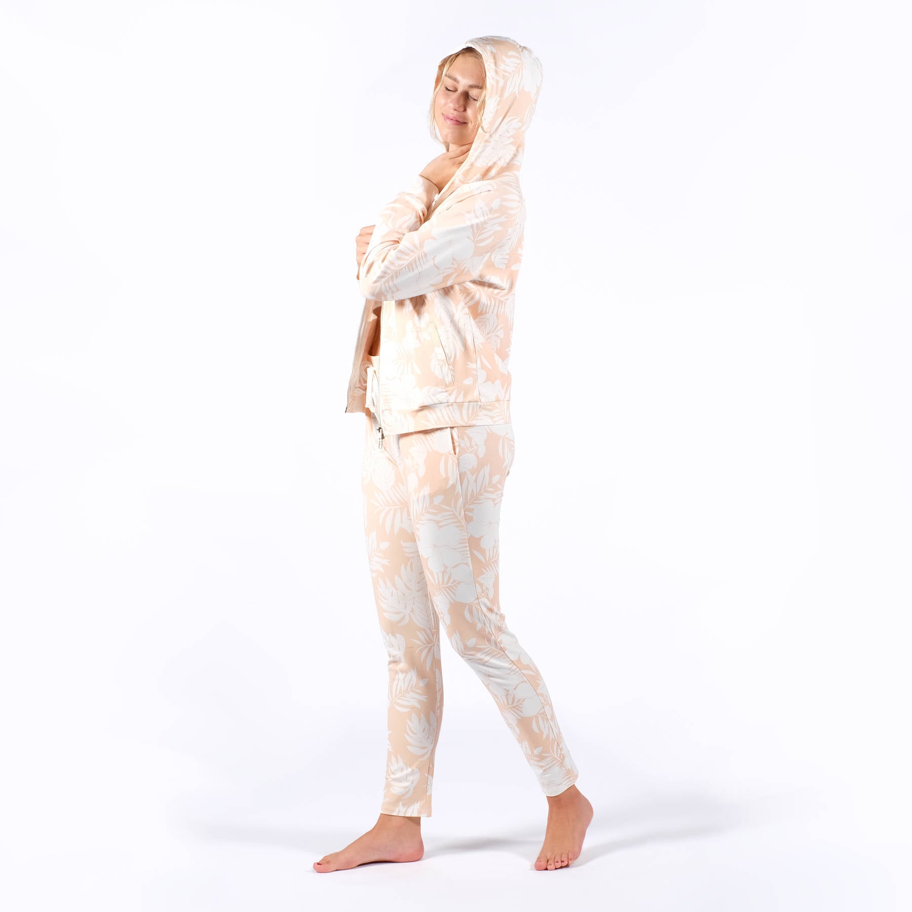 Felpa yoga con zip aprico stampa Jungle