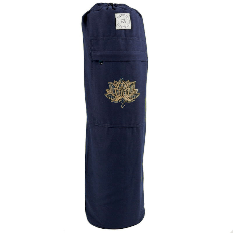Borsa per tappetino yoga in cotone Lotus blu navy