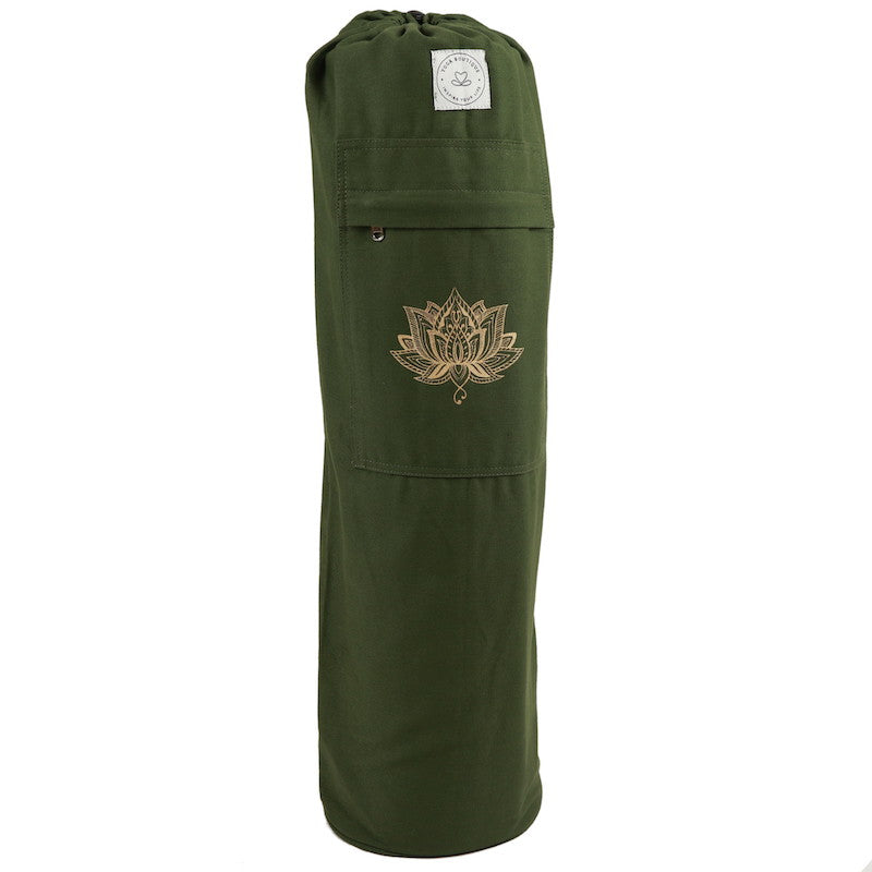 Borsa per tappetino yoga in cotone Lotus verde oliva
