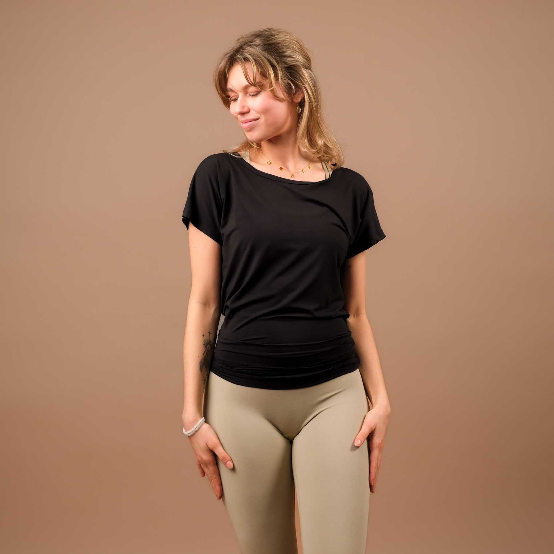 Camicia yoga senza schienale aperta nera