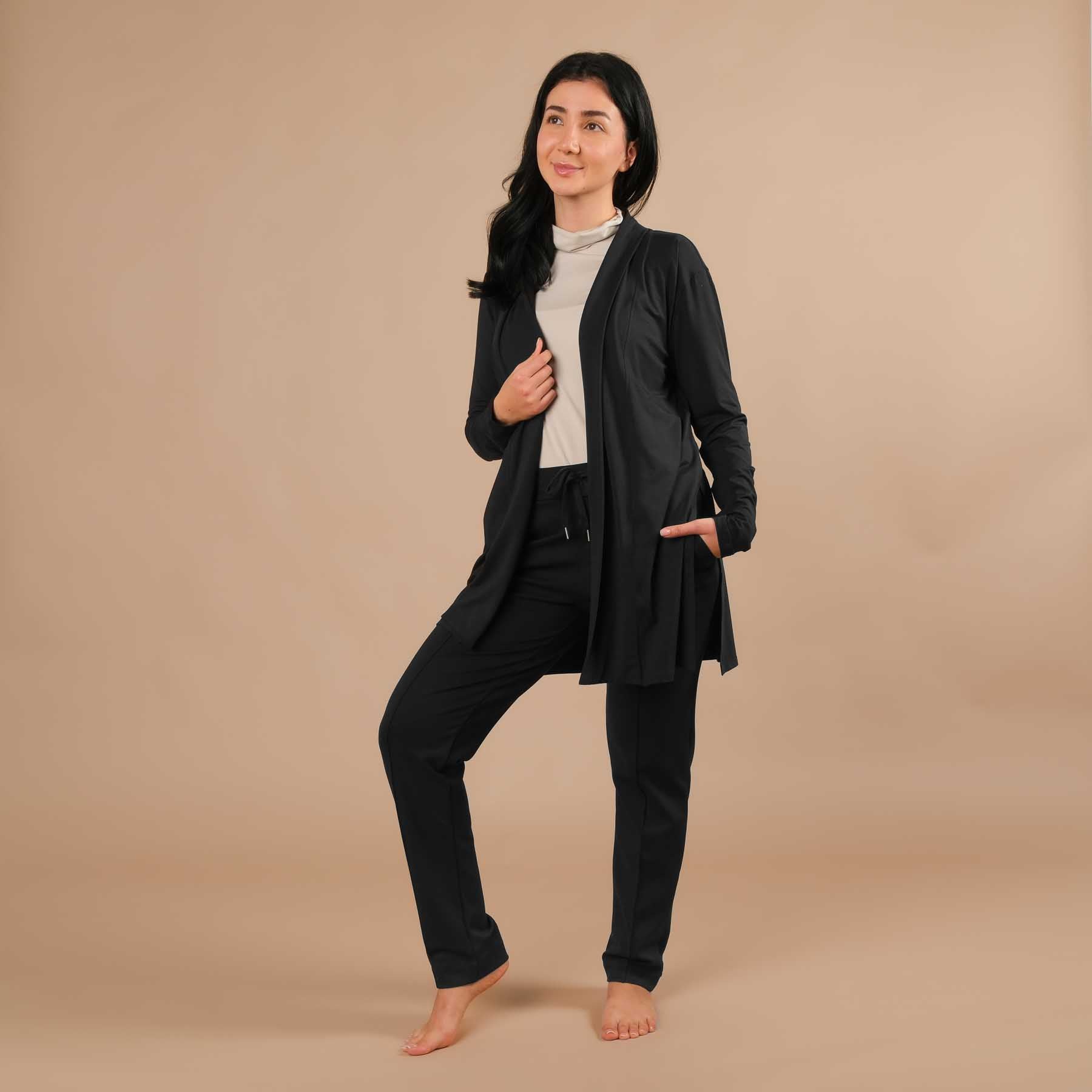 Pantaloni business jogger da donna - pantaloni business elasticizzati con profili neri