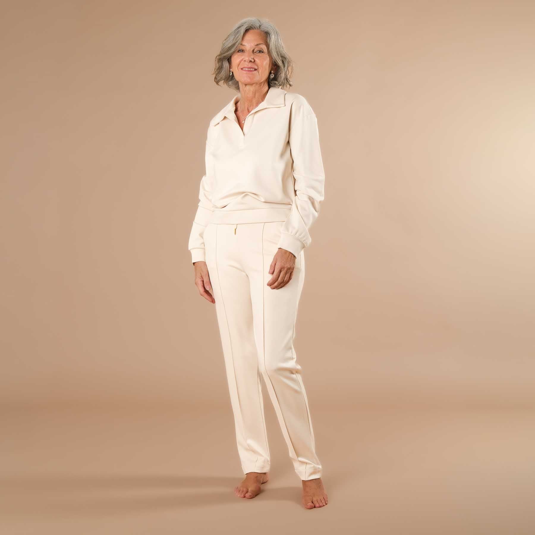 Pantaloni business jogger da donna - pantaloni business elasticizzati con piping ecru