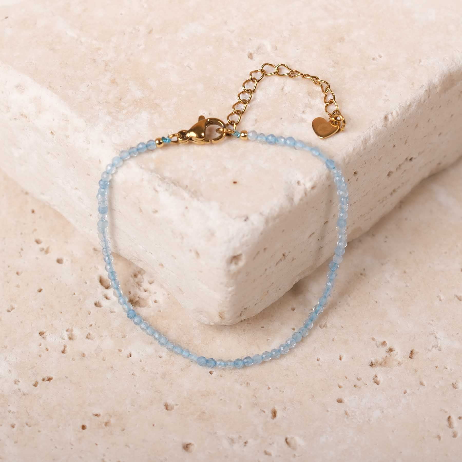 Bracciale di pietre preziose acquamarina azzurra 2 mm