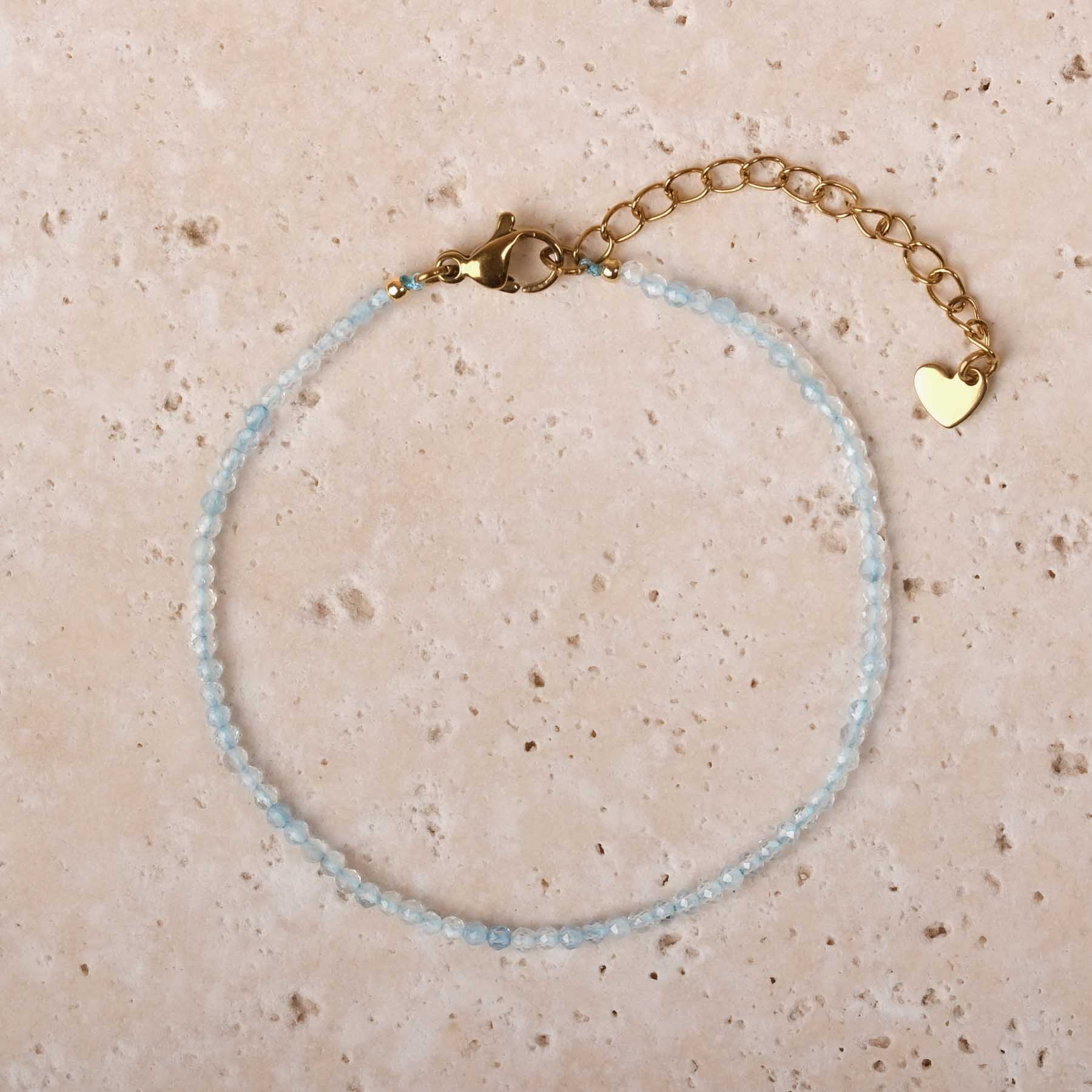 Bracciale di pietre preziose acquamarina azzurra 2 mm