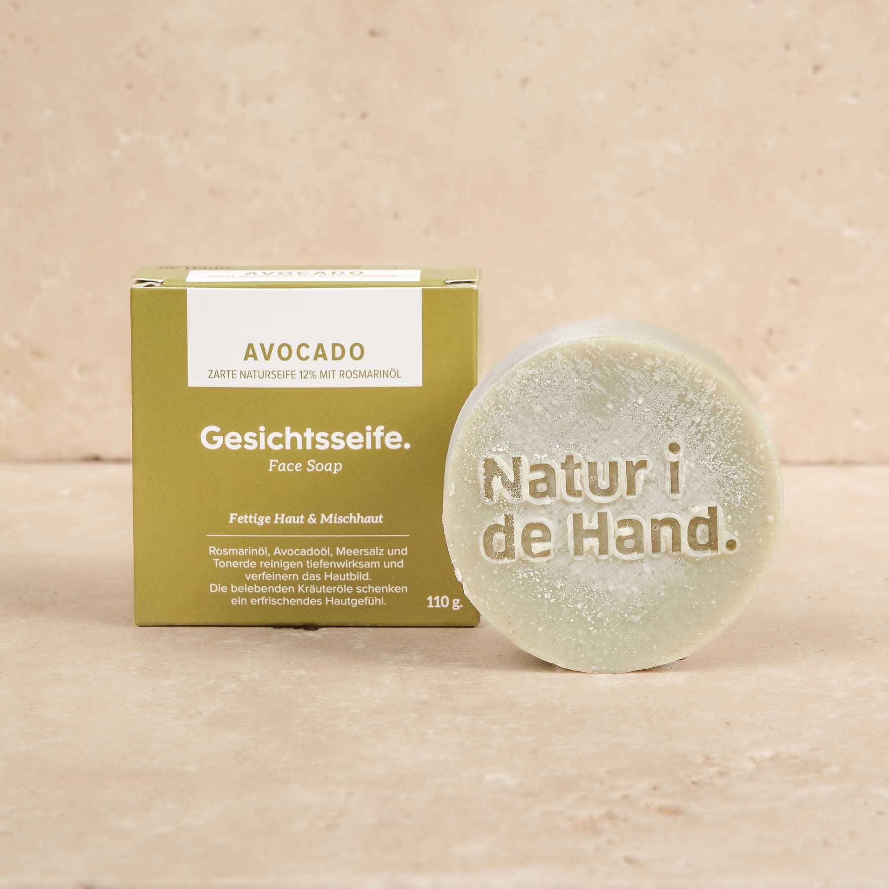 Sapone per il viso - Avocado realizzato con i migliori ingredienti e sale marino. Acquistate ora nello Swiss Yoga Shop.