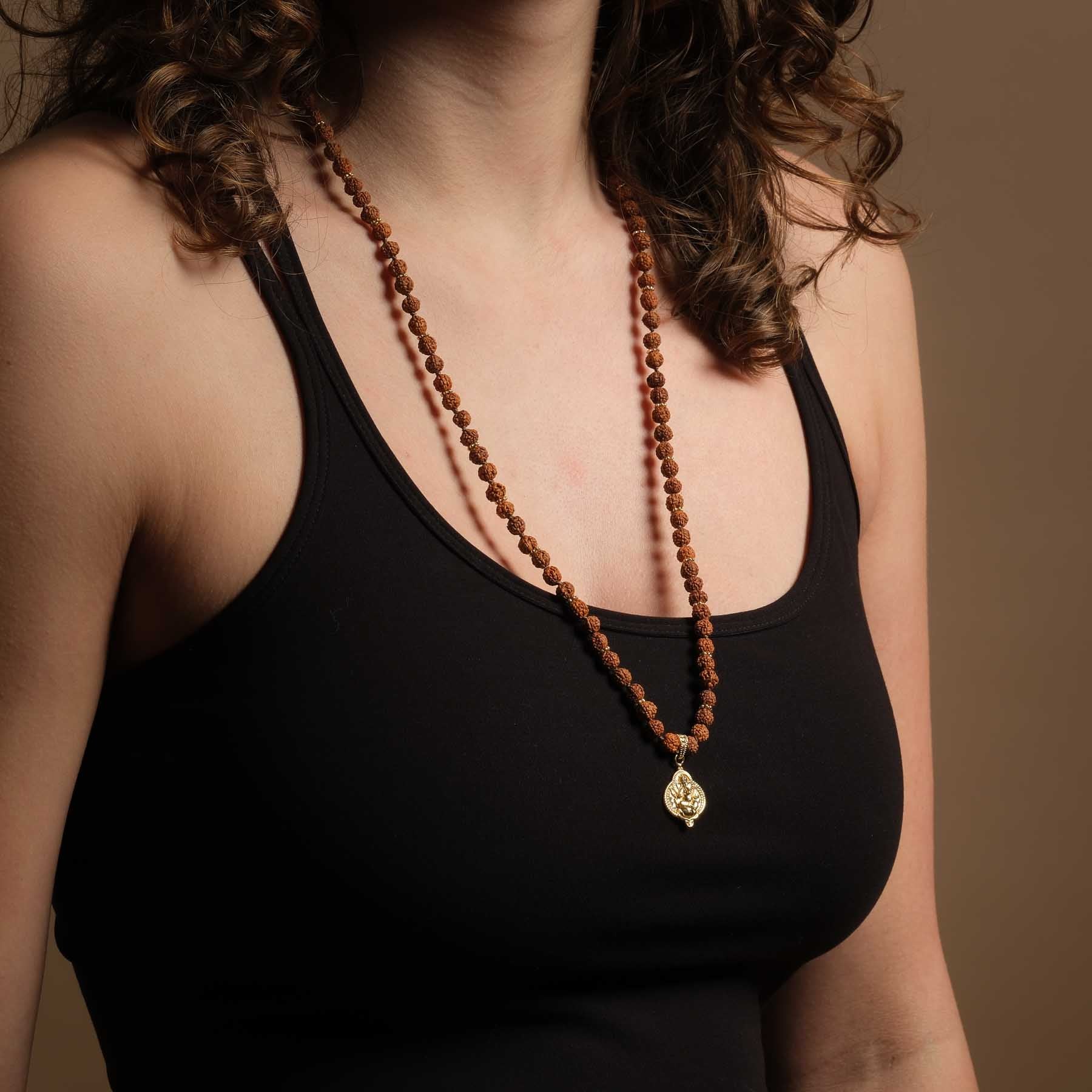 Collana Mala Ganesh con perline Rudraksha oro