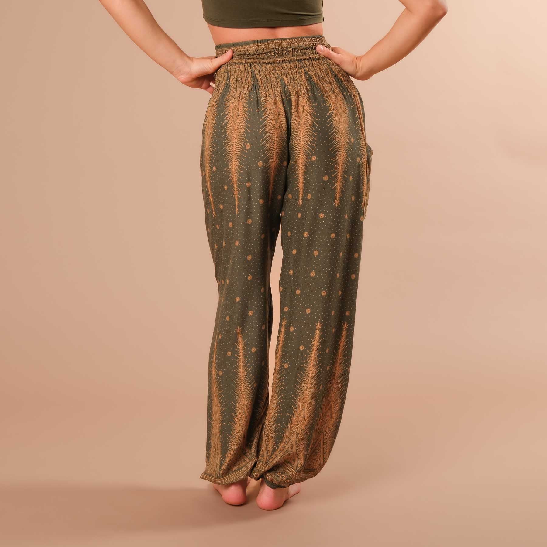 Pantaloni harem, pantaloni harem per lo yoga e il tempo libero oliva boema