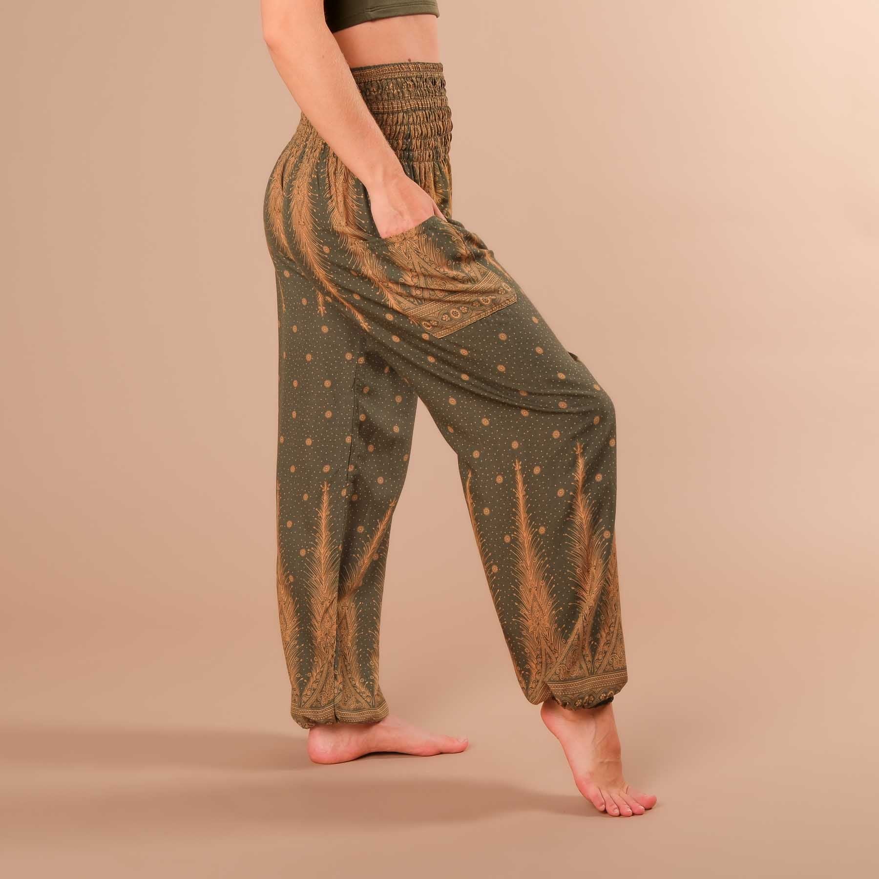 Pantaloni harem, pantaloni harem per lo yoga e il tempo libero oliva boema