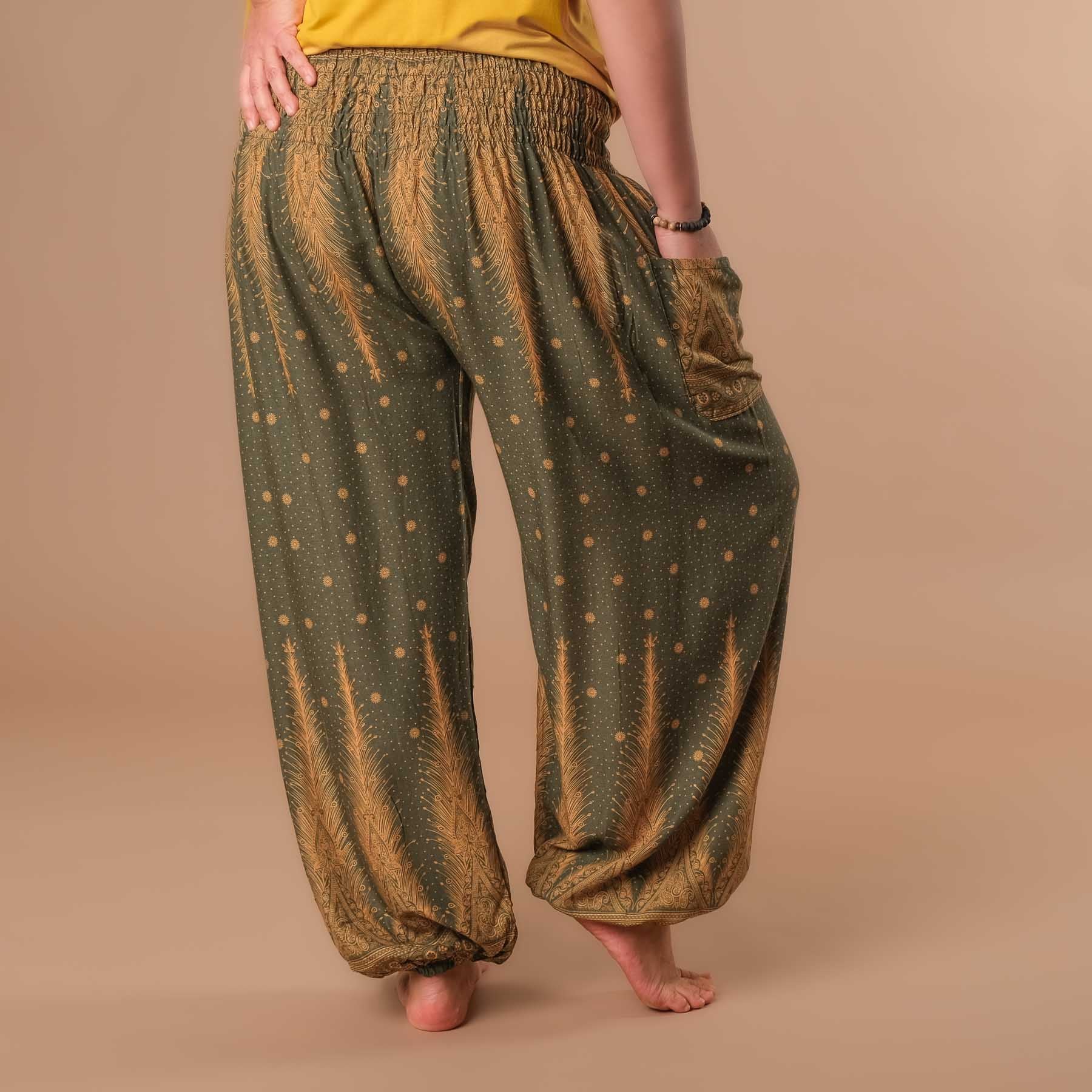 Pantaloni harem, pantaloni harem per lo yoga e il tempo libero oliva boema