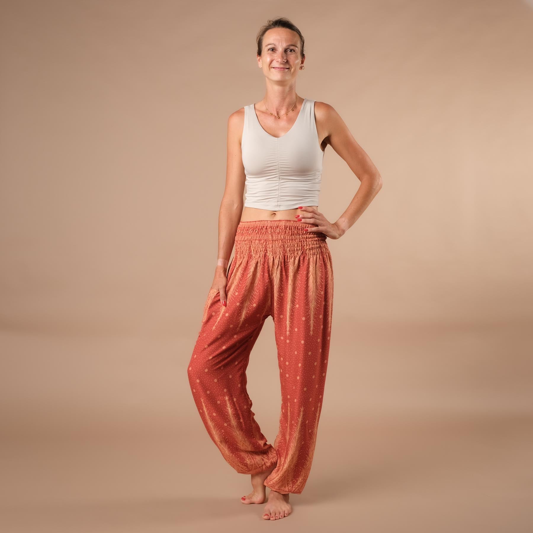 Pantaloni harem, pantaloni harem per lo yoga e il tempo libero arancione bohémien