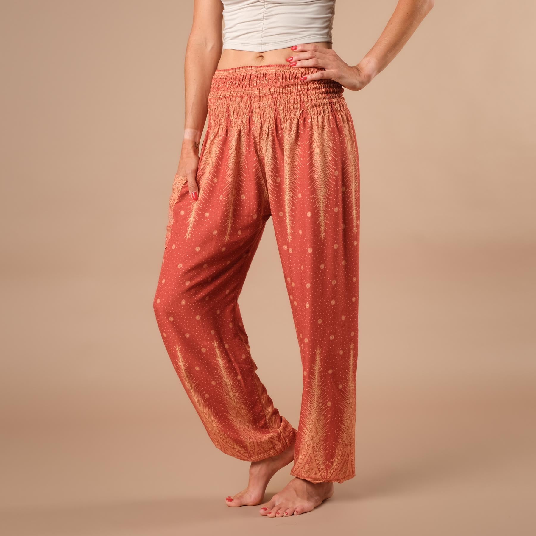 Pantaloni harem, pantaloni harem per lo yoga e il tempo libero arancione bohémien