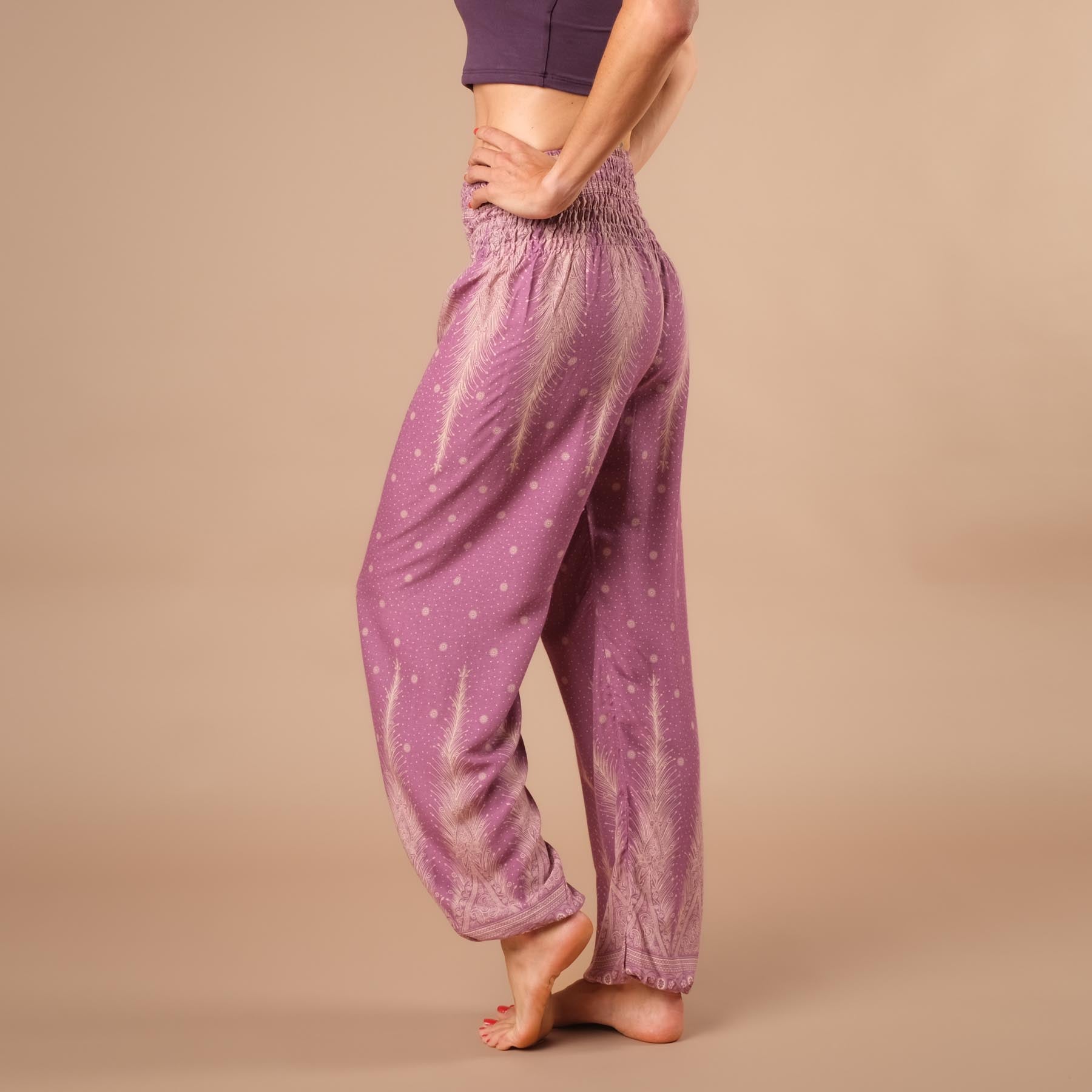 Pantaloni harem, pantaloni harem per lo yoga e il tempo libero viola boemo