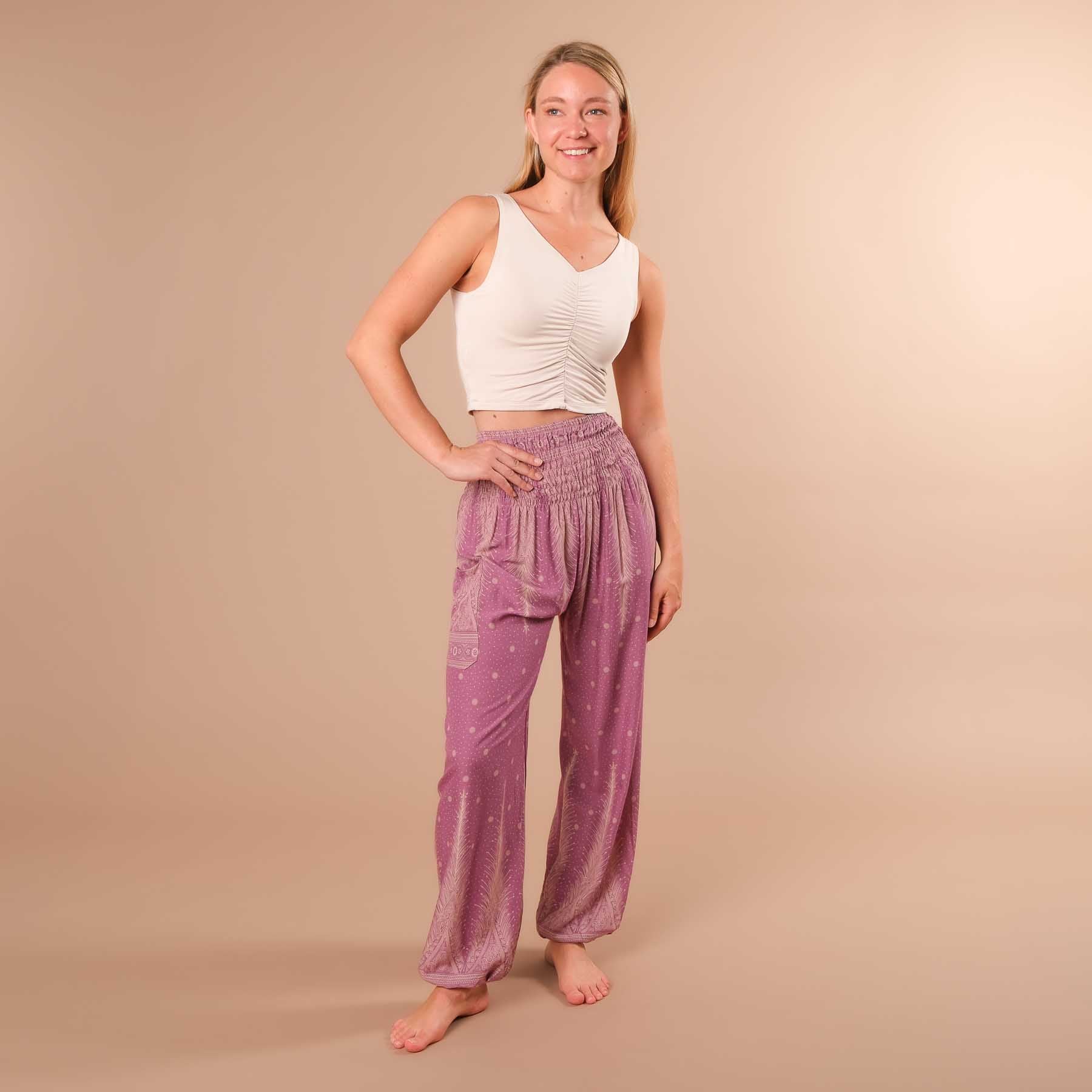 Pantaloni harem, pantaloni harem per lo yoga e il tempo libero viola boemo