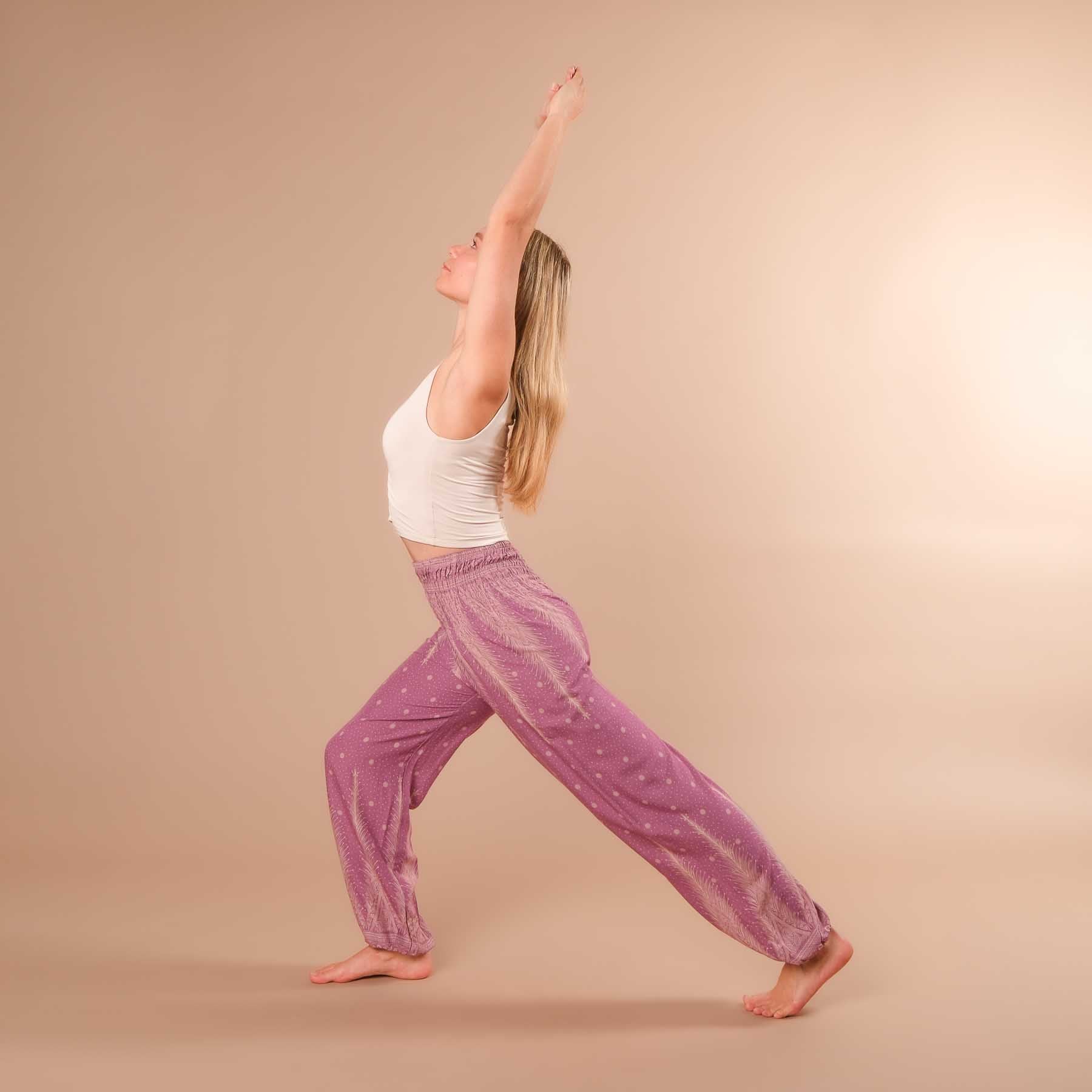 Pantaloni harem, pantaloni harem per lo yoga e il tempo libero viola boemo