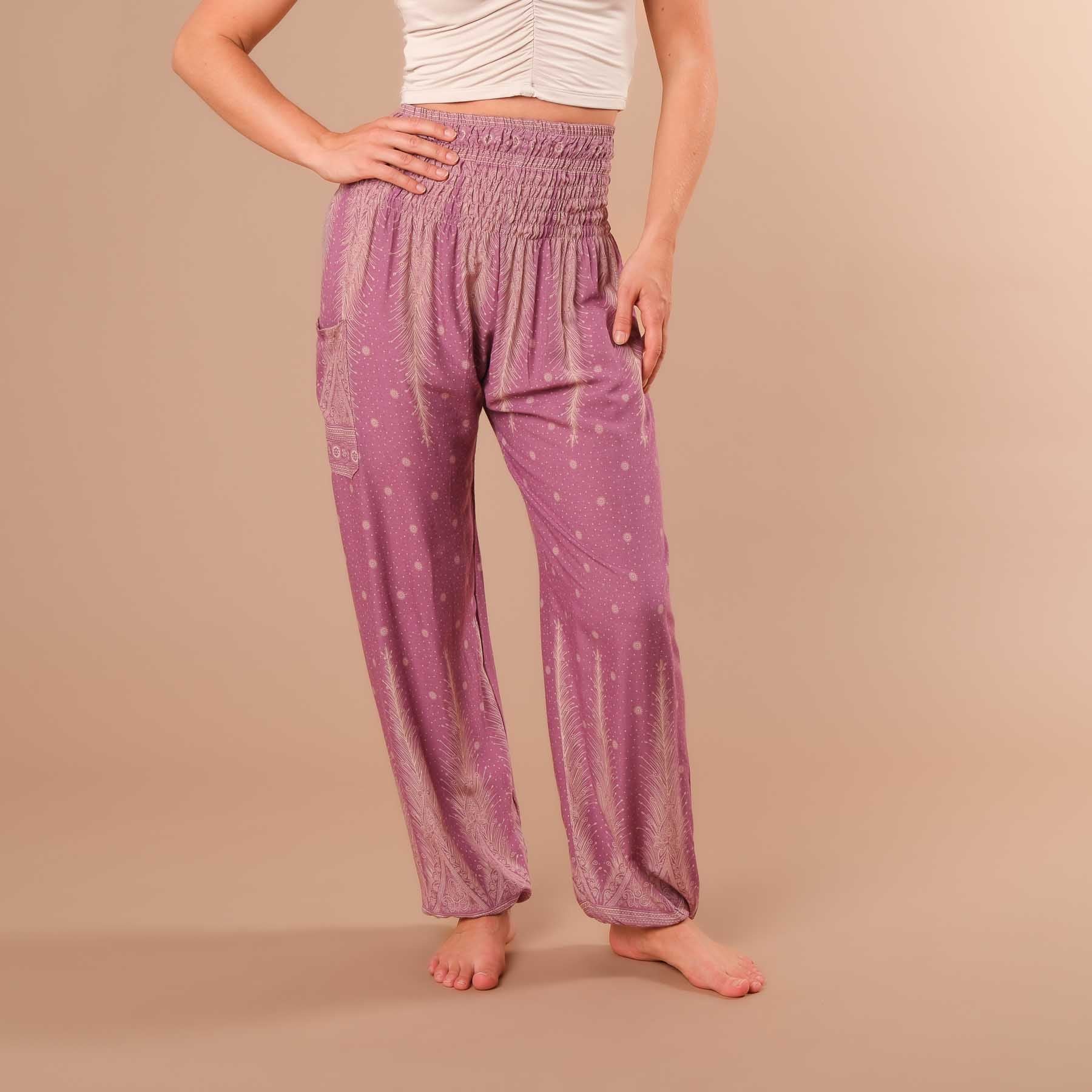 Pantaloni harem, pantaloni harem per lo yoga e il tempo libero viola boemo