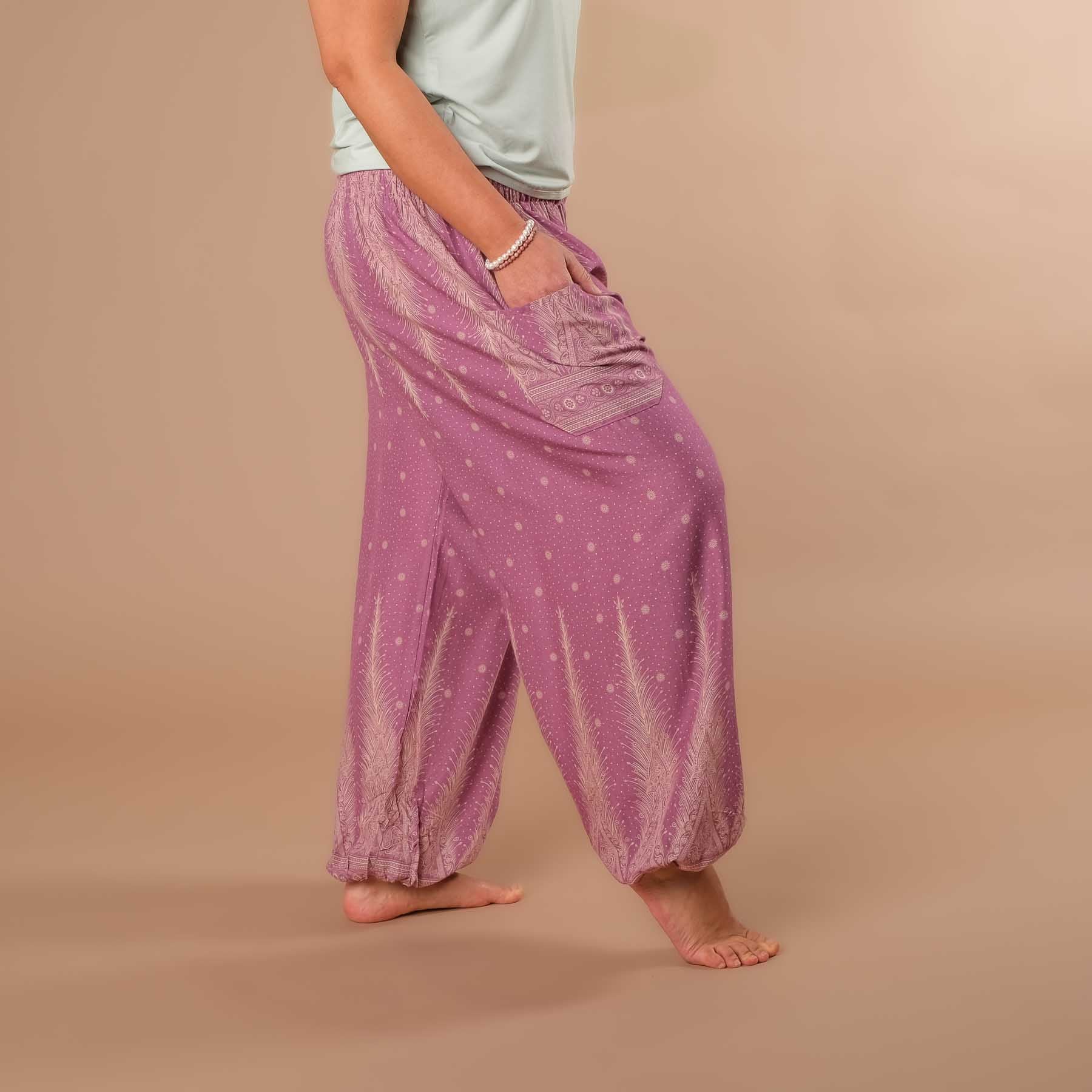 Pantaloni harem, pantaloni harem per lo yoga e il tempo libero viola boemo