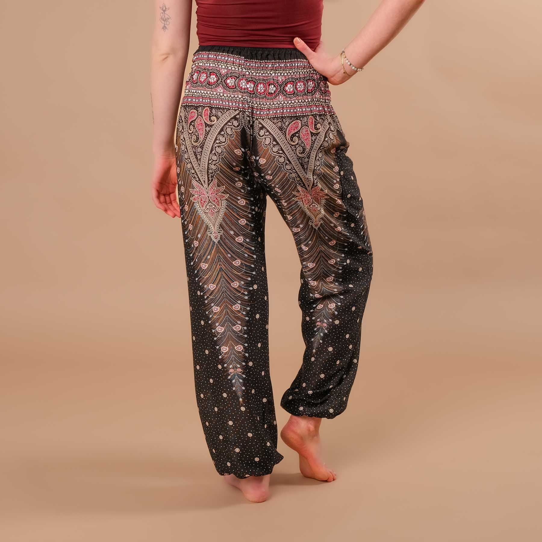 Pantaloni harem da yoga Feather nero-bordeaux