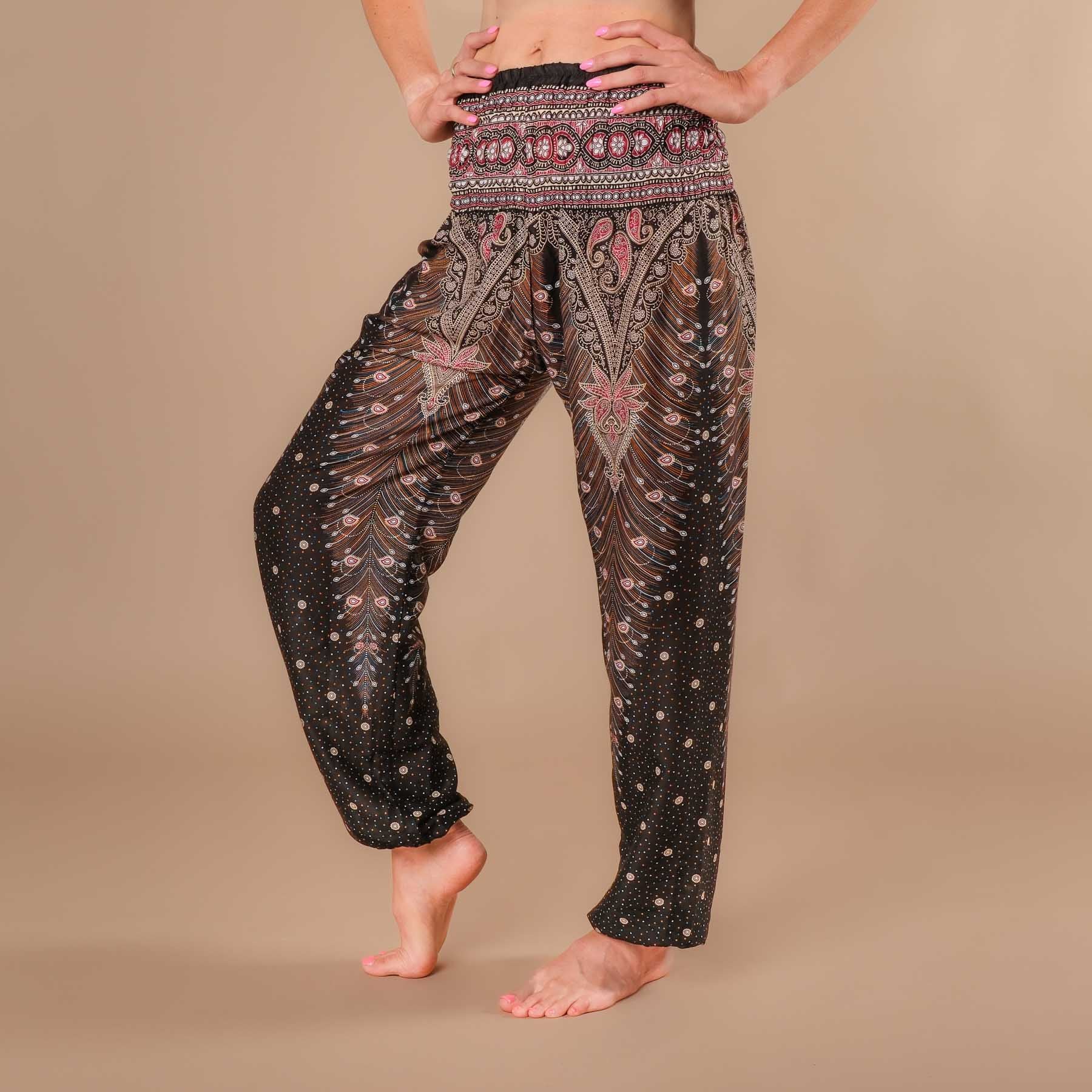 Pantaloni harem da yoga Feather nero-bordeaux