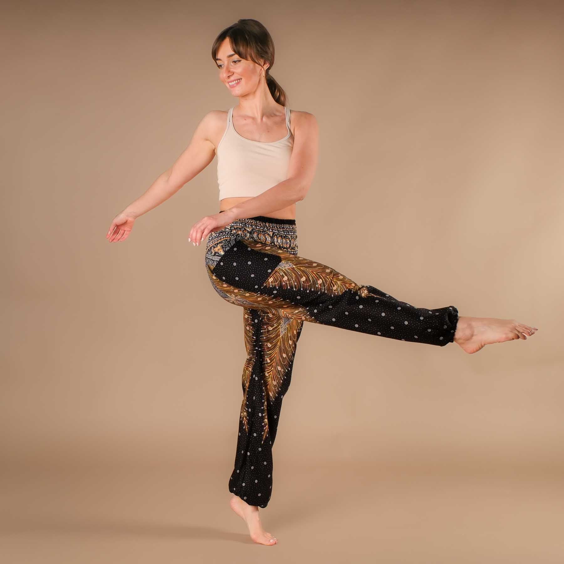 Pantaloni Yoga Harem Piuma nero