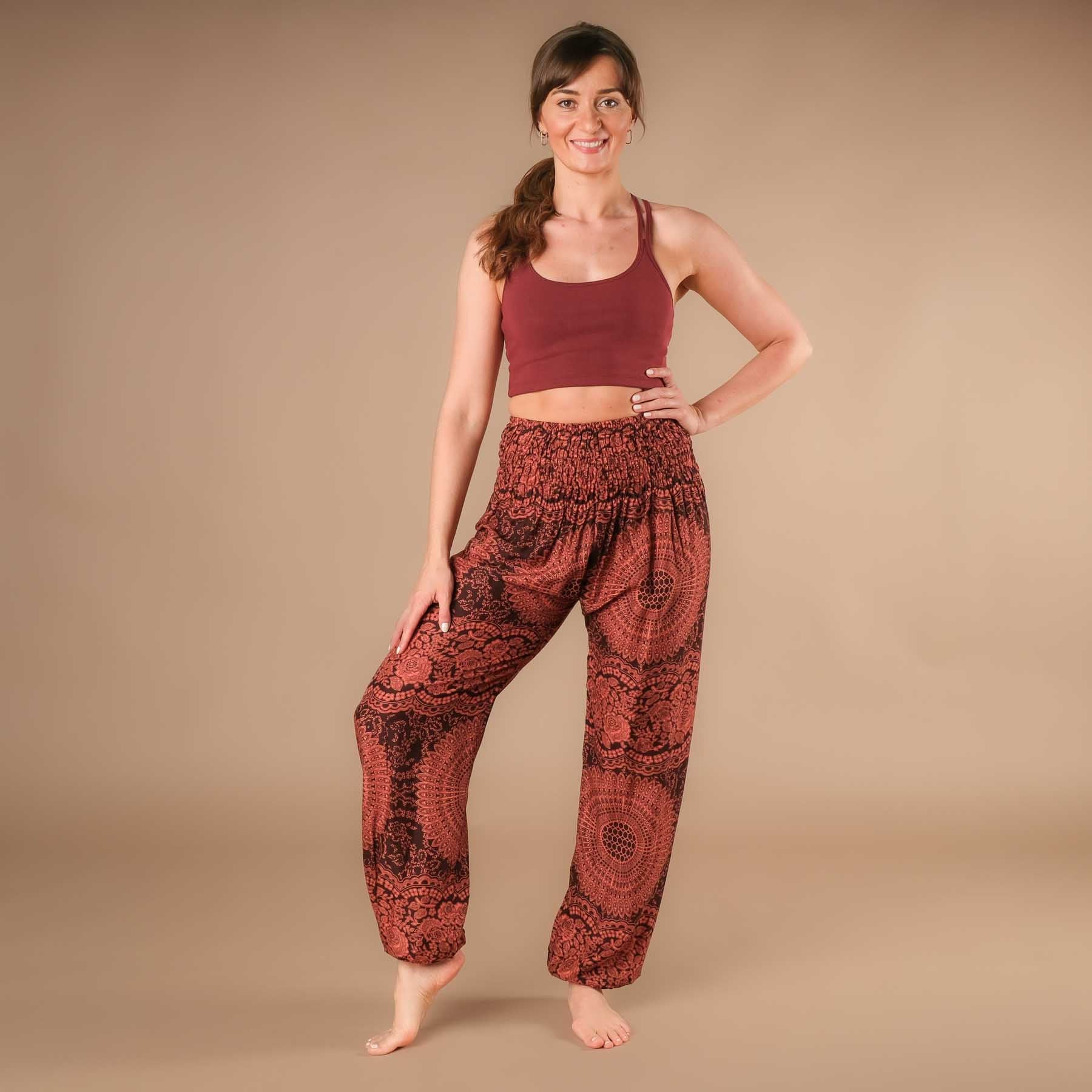 Pantaloni Harem Yoga Pantaloni Boho Estate Indiana marrone ruggine