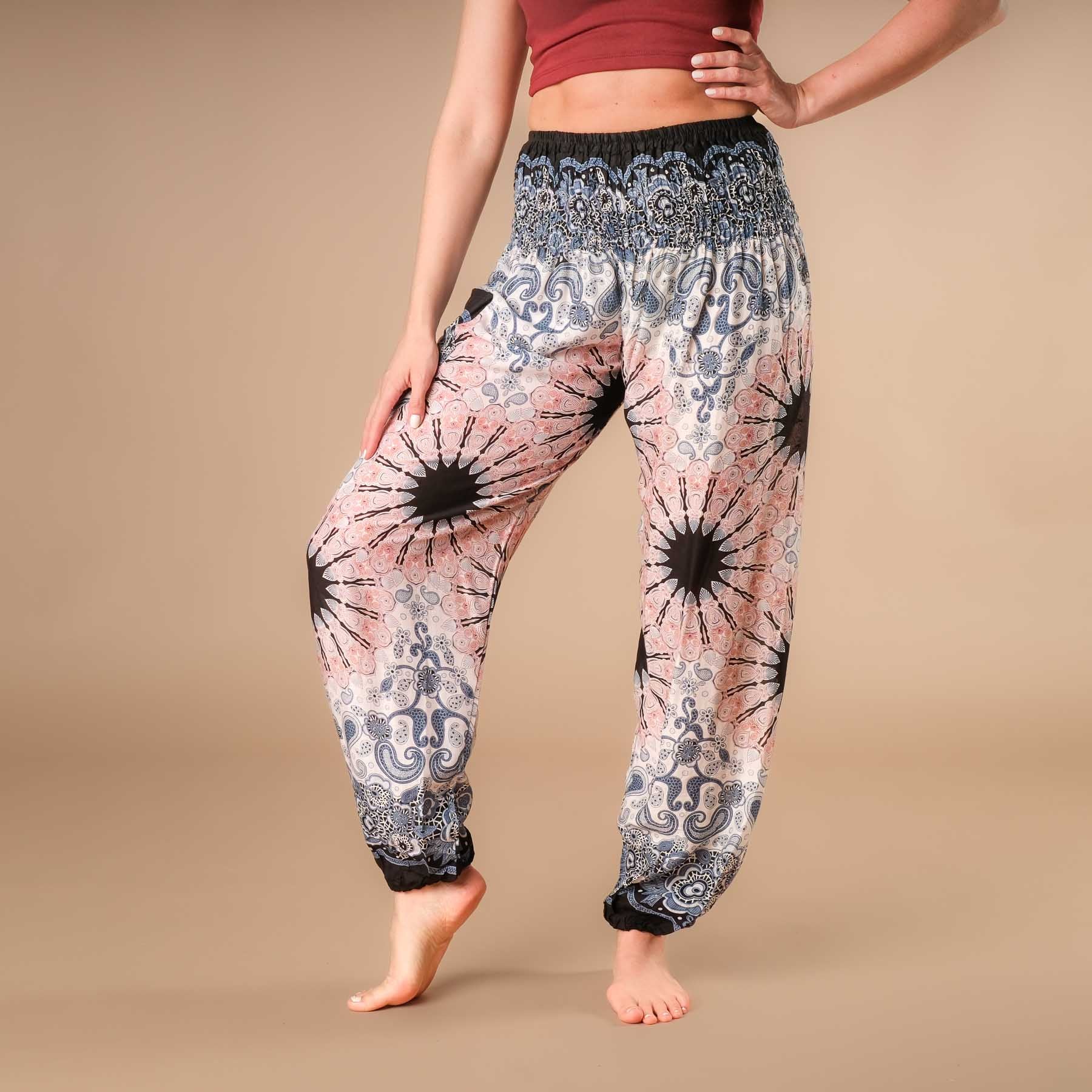 Yoga Harem Pantaloni Boho Pantaloni Mandala bianco