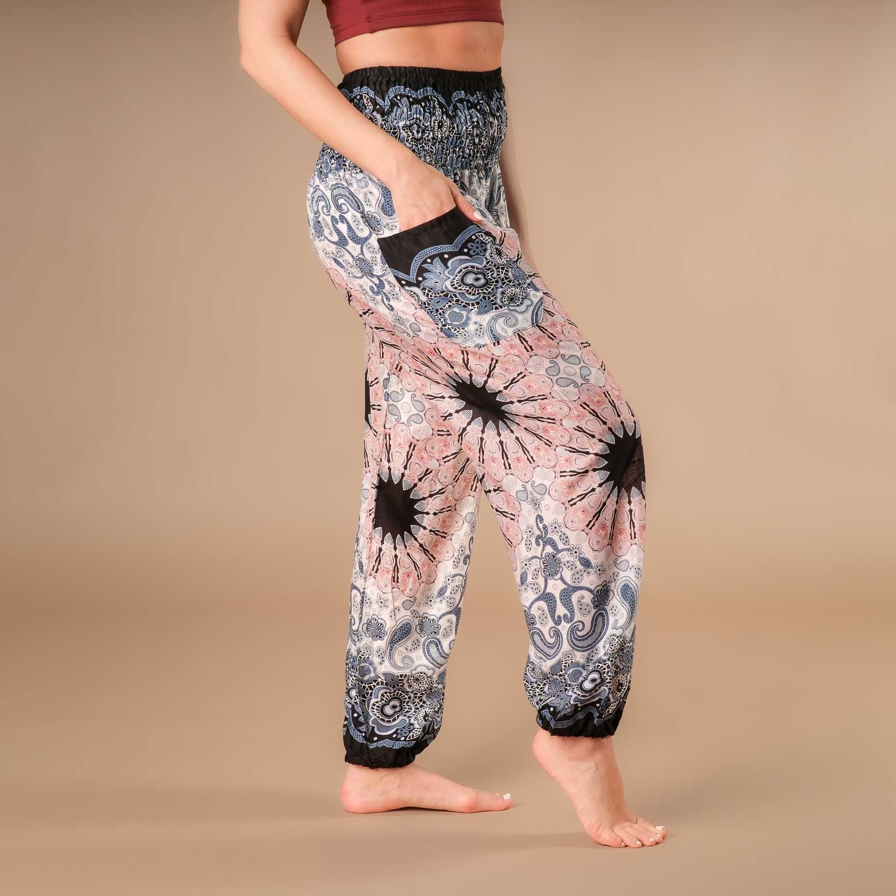 Yoga Harem Pantaloni Boho Pantaloni Mandala bianco