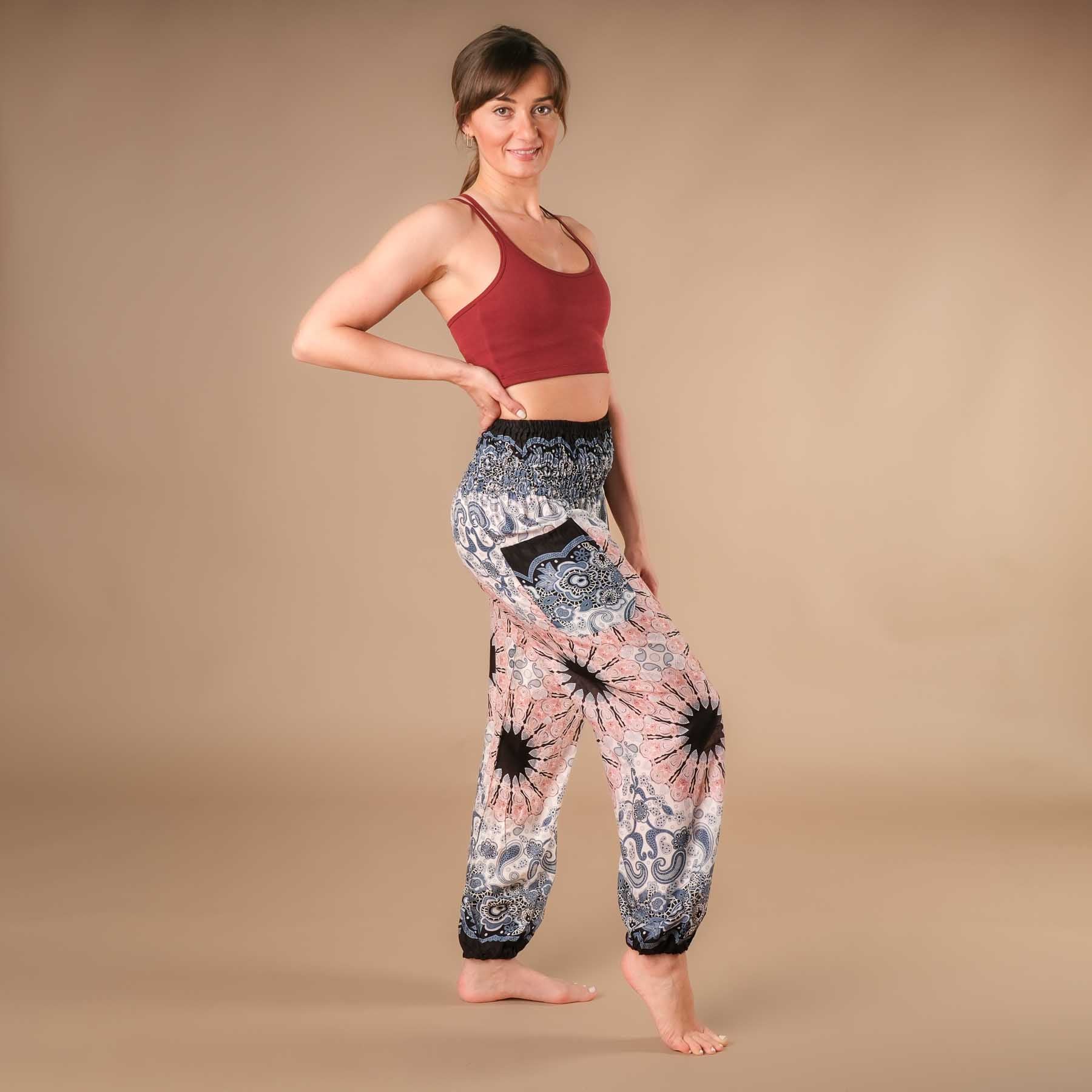 Yoga Harem Pantaloni Boho Pantaloni Mandala bianco