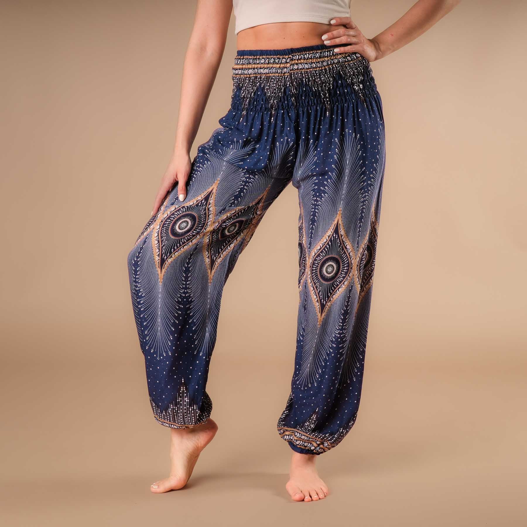 Pantaloni harem da yoga Orient blu navy