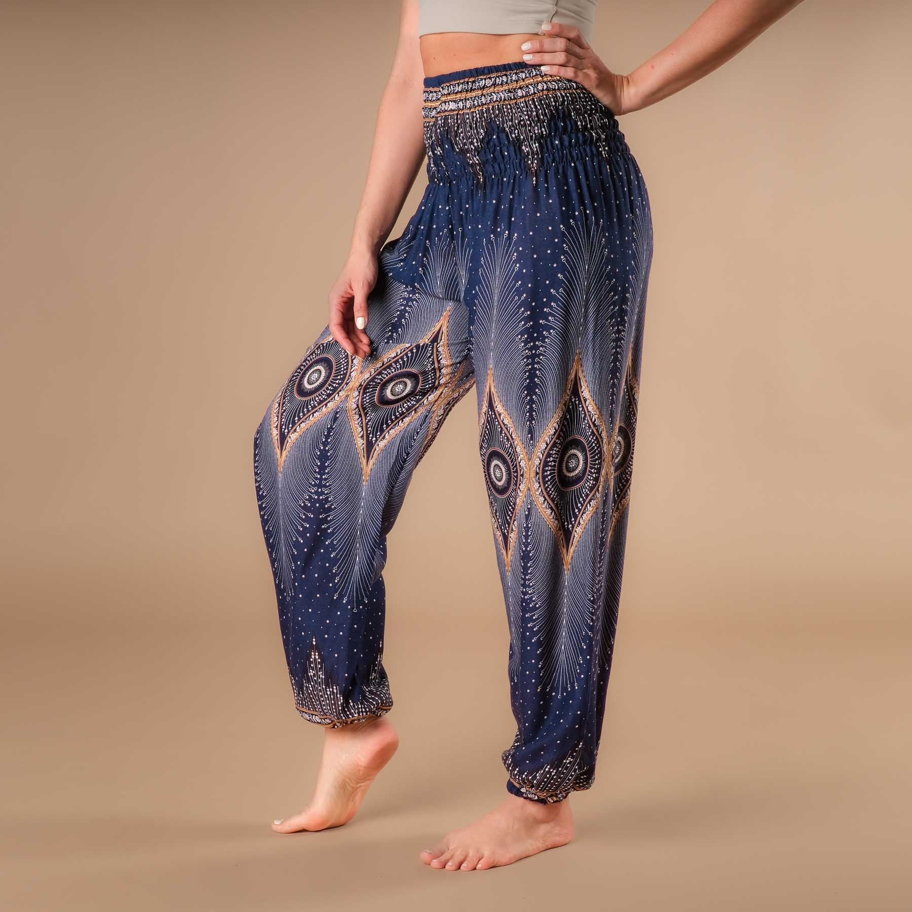 Pantaloni harem da yoga Orient blu navy