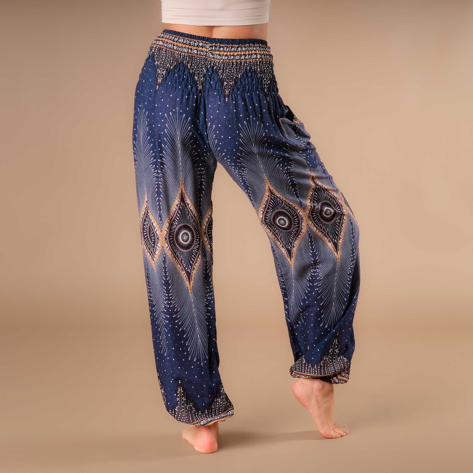 Pantaloni harem da yoga Orient blu navy