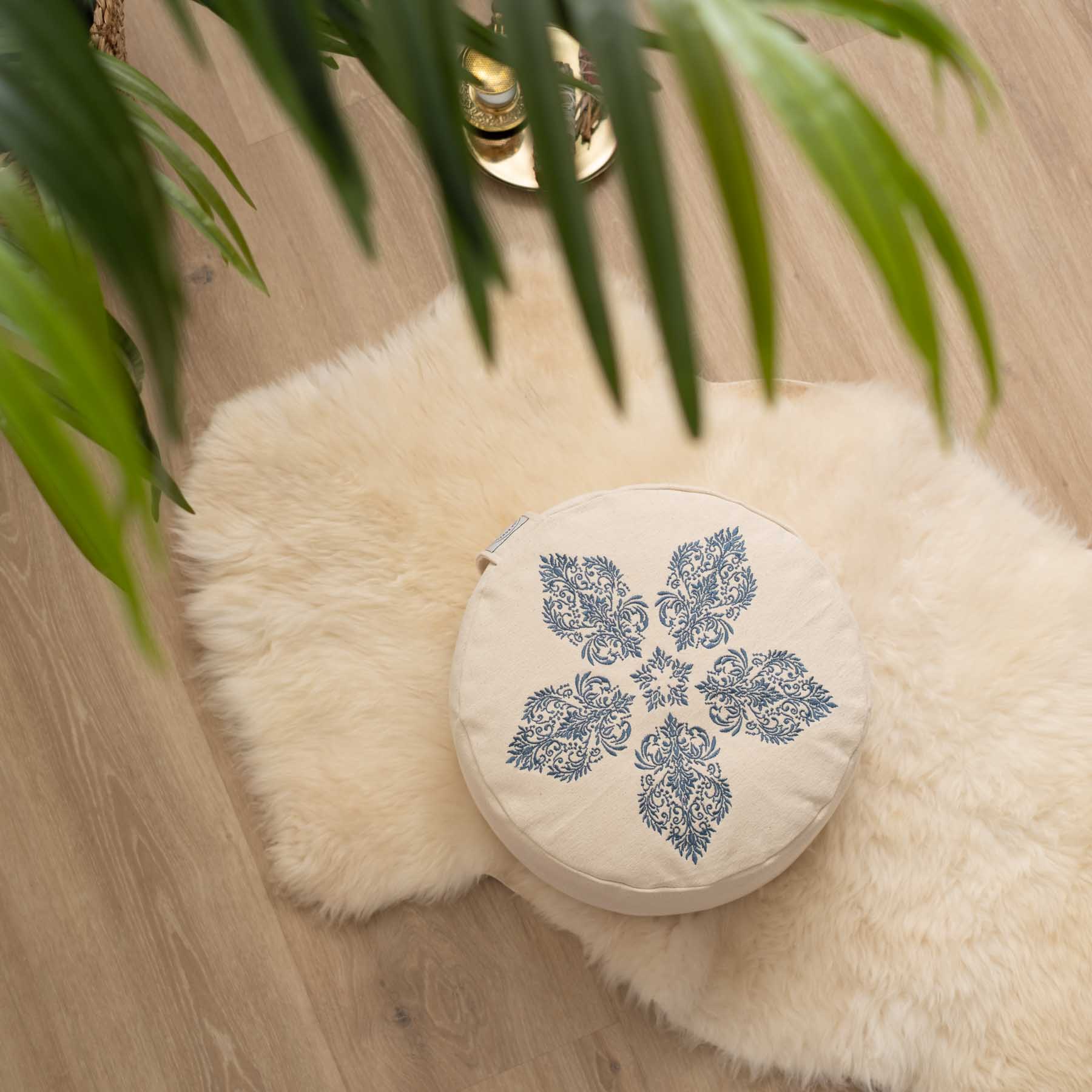 Cuscino da meditazione rotondo Fleur-de-Lys blu