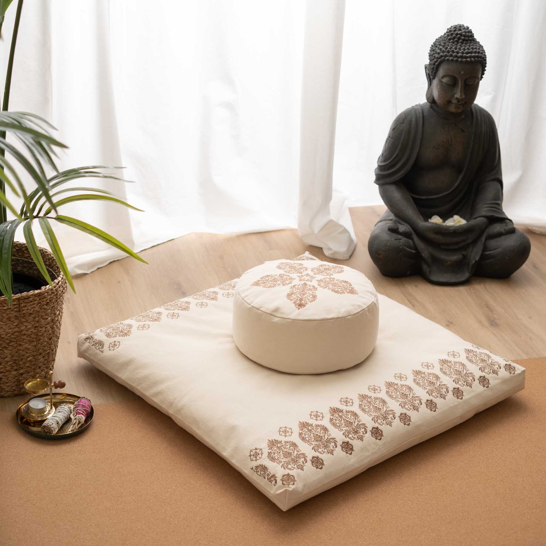 Cuscino da meditazione rotondo Fleur-de-Lys marrone
