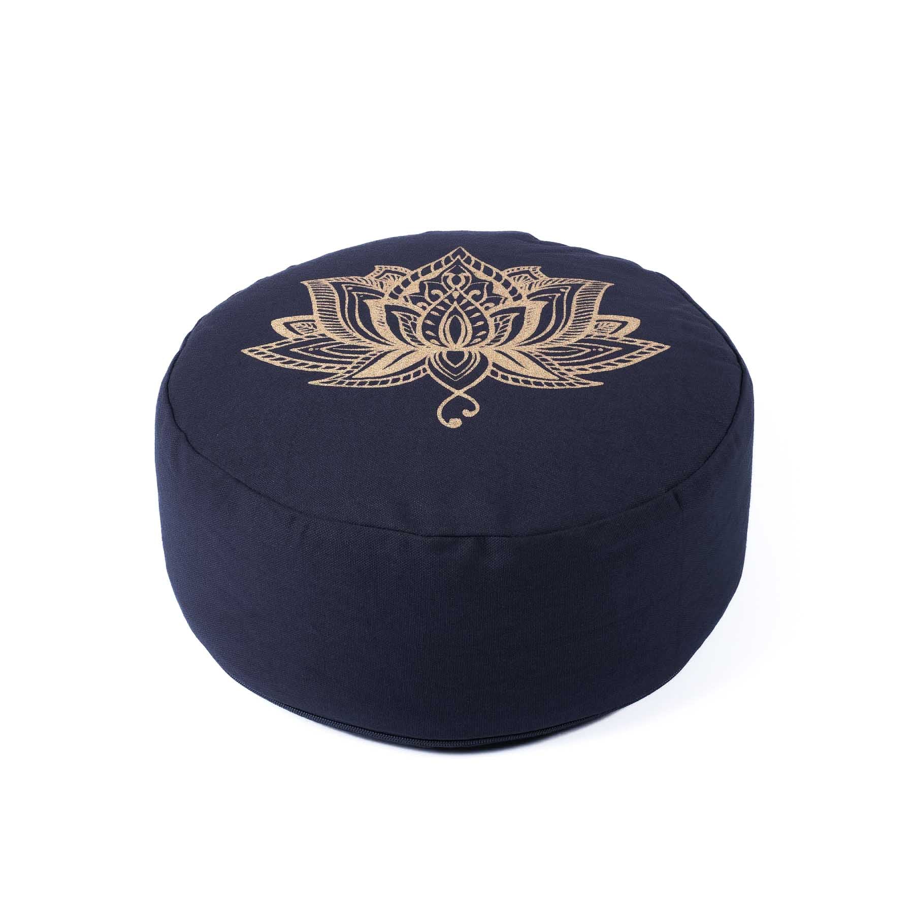 Cuscino da meditazione rotondo con stampa oro Lotus Blu Navy
