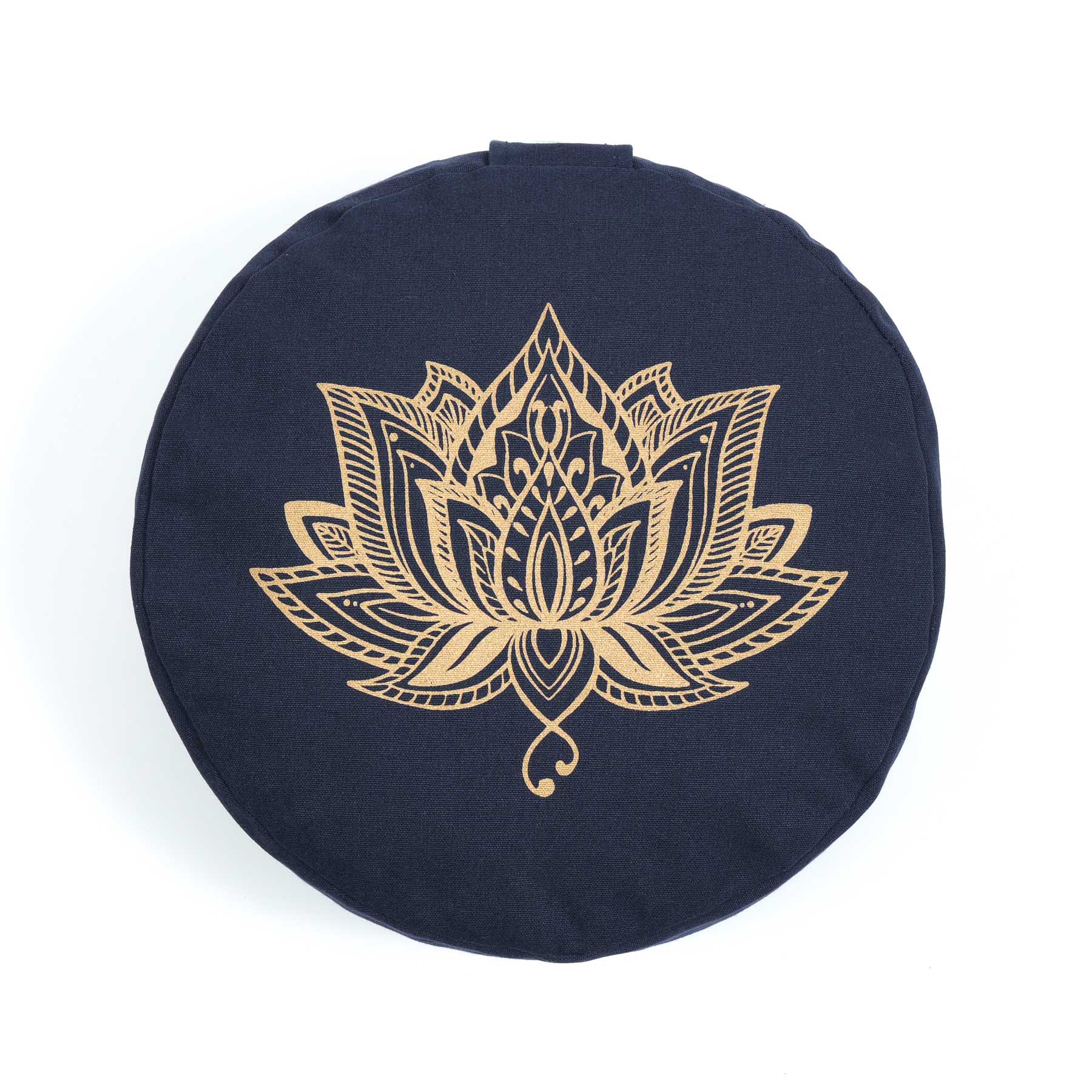 Cuscino da meditazione rotondo con stampa oro Lotus Blu Navy