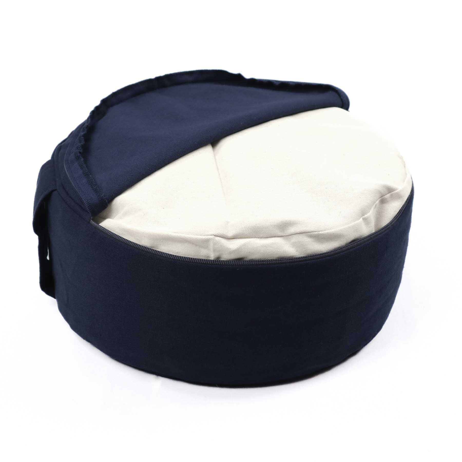 Cuscino da meditazione sostenibile rotondo in cotone organico blu navy