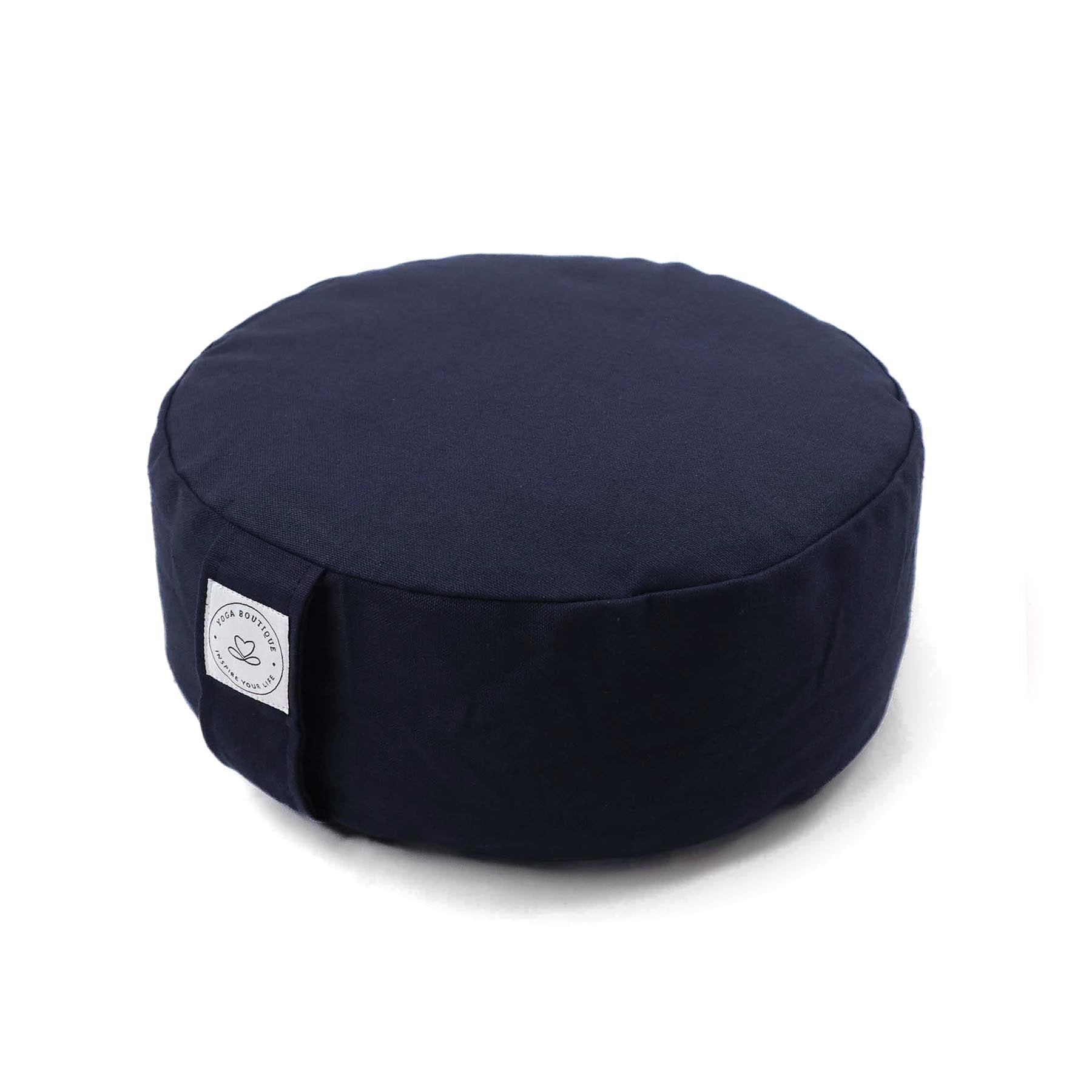 Cuscino da meditazione sostenibile rotondo in cotone organico blu navy