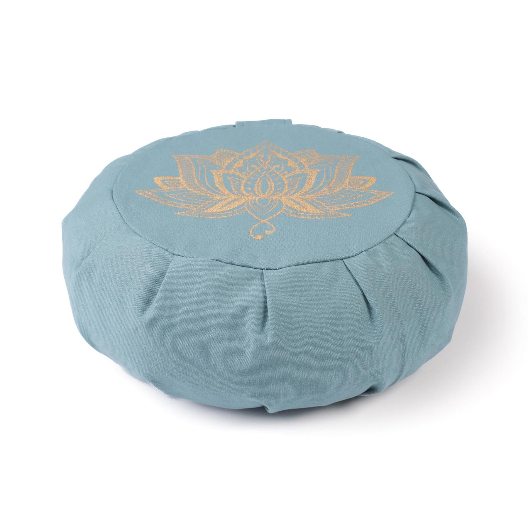 Cuscino da meditazione Zafu Lotus oro Stampa cotone sostenibile verde-acqua