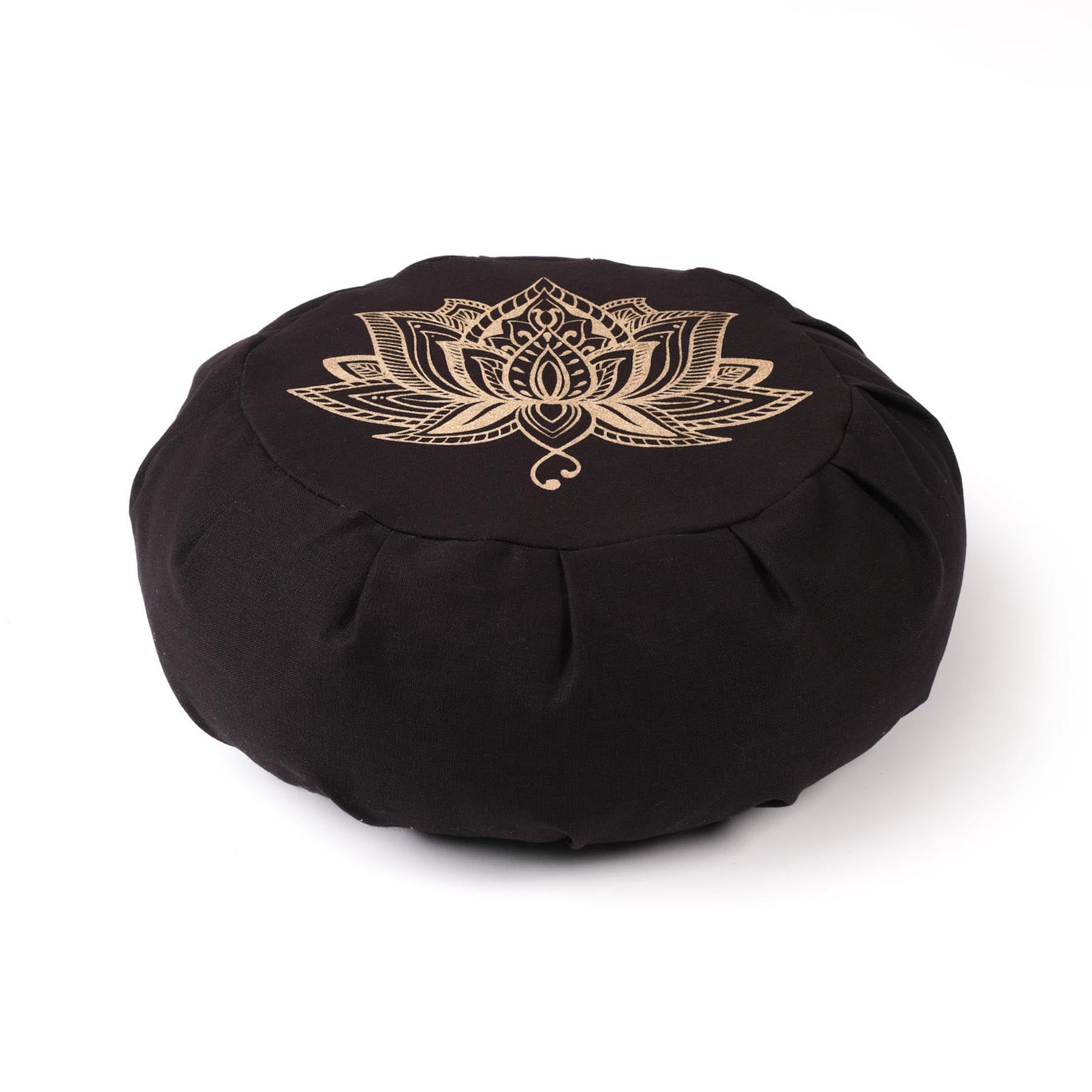 Cuscino da meditazione Zafu Lotus oro Stampa cotone sostenibile nero