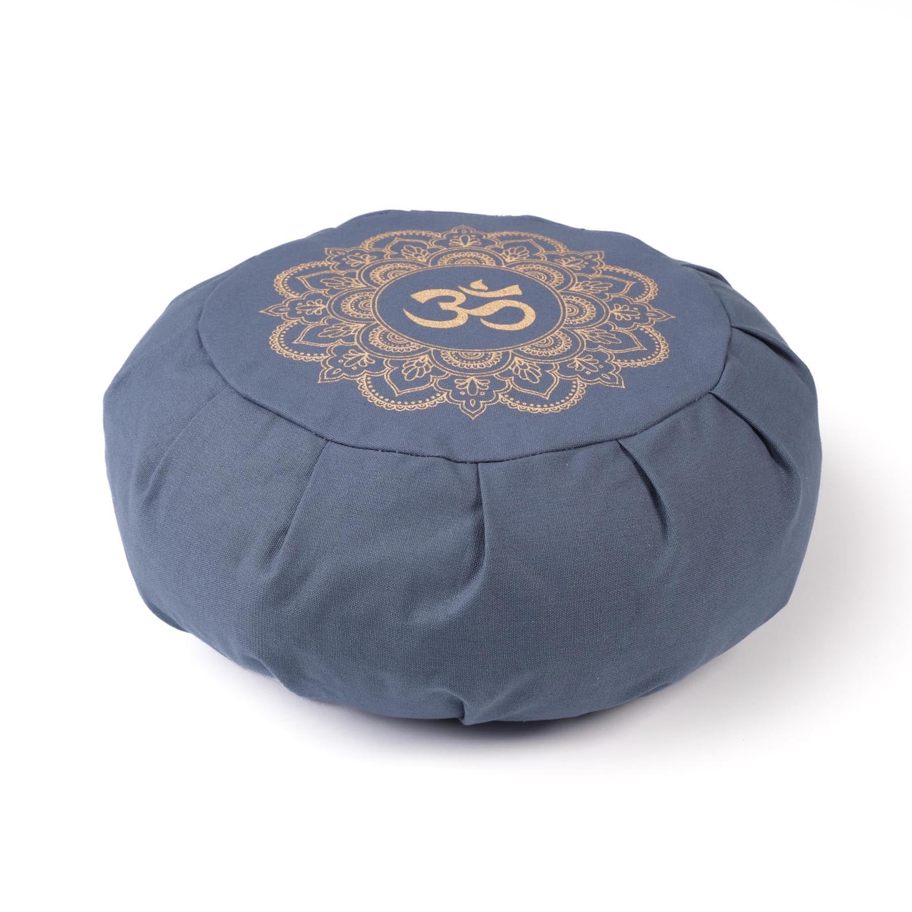 Cuscino da meditazione Zafu in cotone organico con stampa oro Mandala OM blue-sky