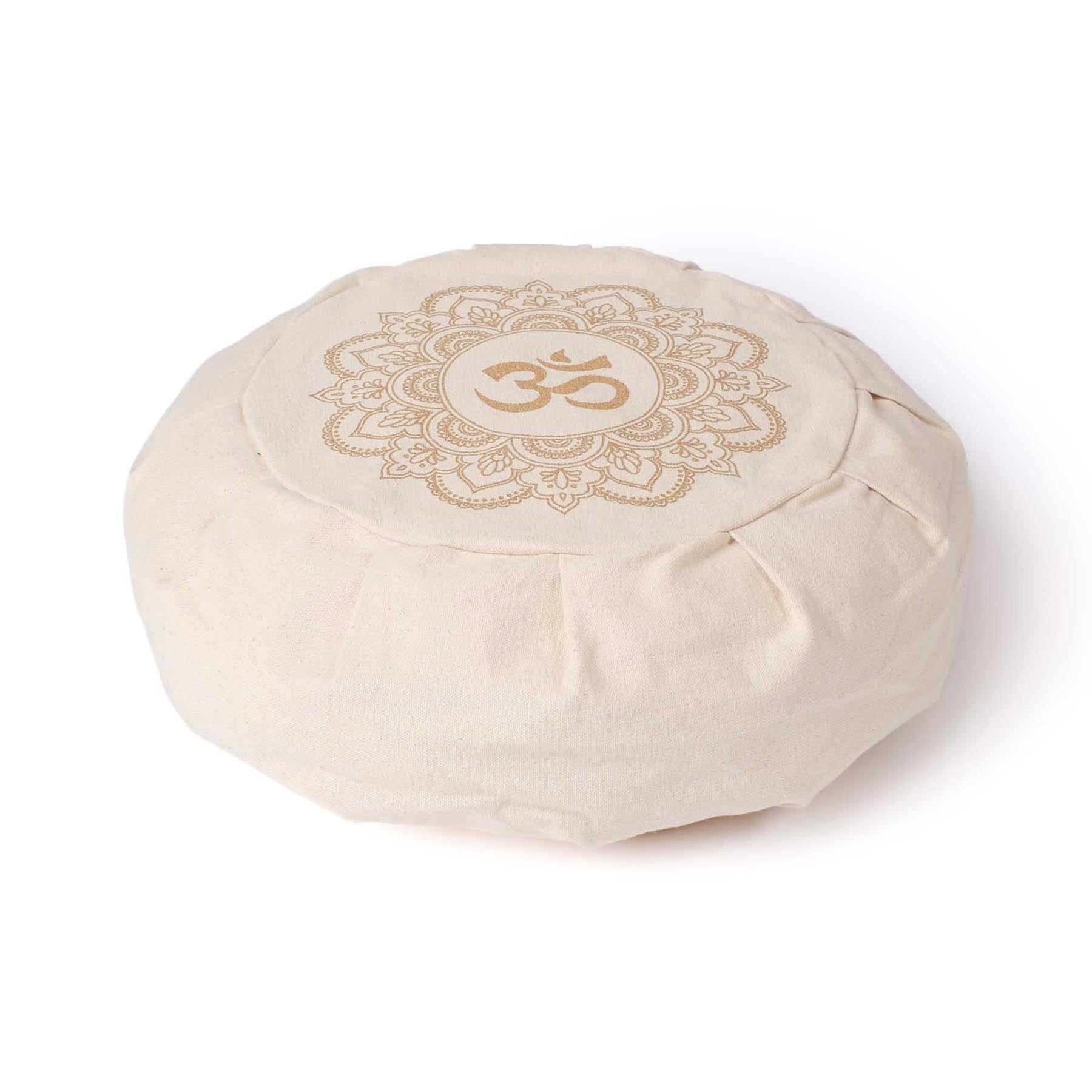 Cuscino da meditazione Zafu Mandala OM bianco naturale